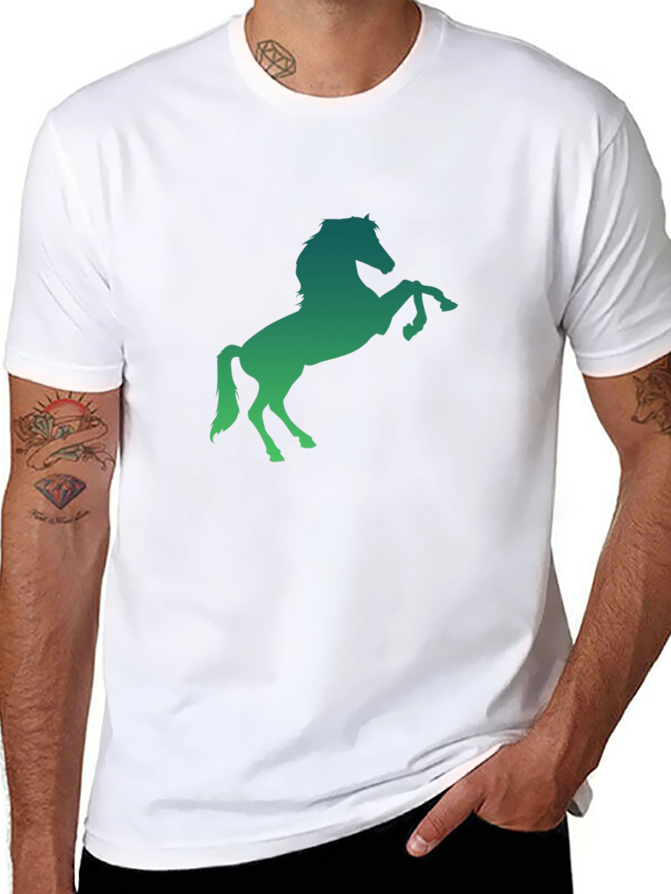 Mens Black T-Shirt with Horse Graphic