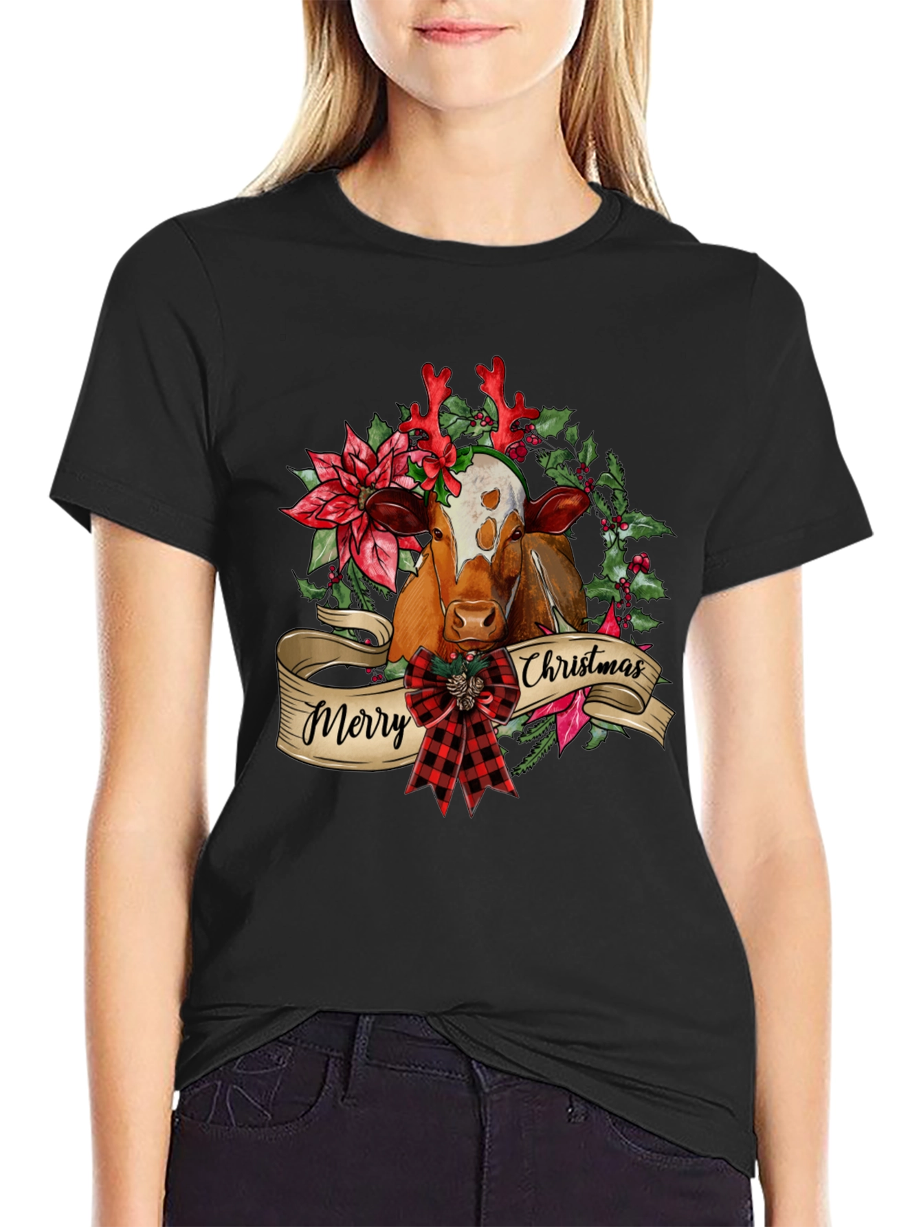 Merry Christmas Cow T-Shirt Festive Holiday Tee