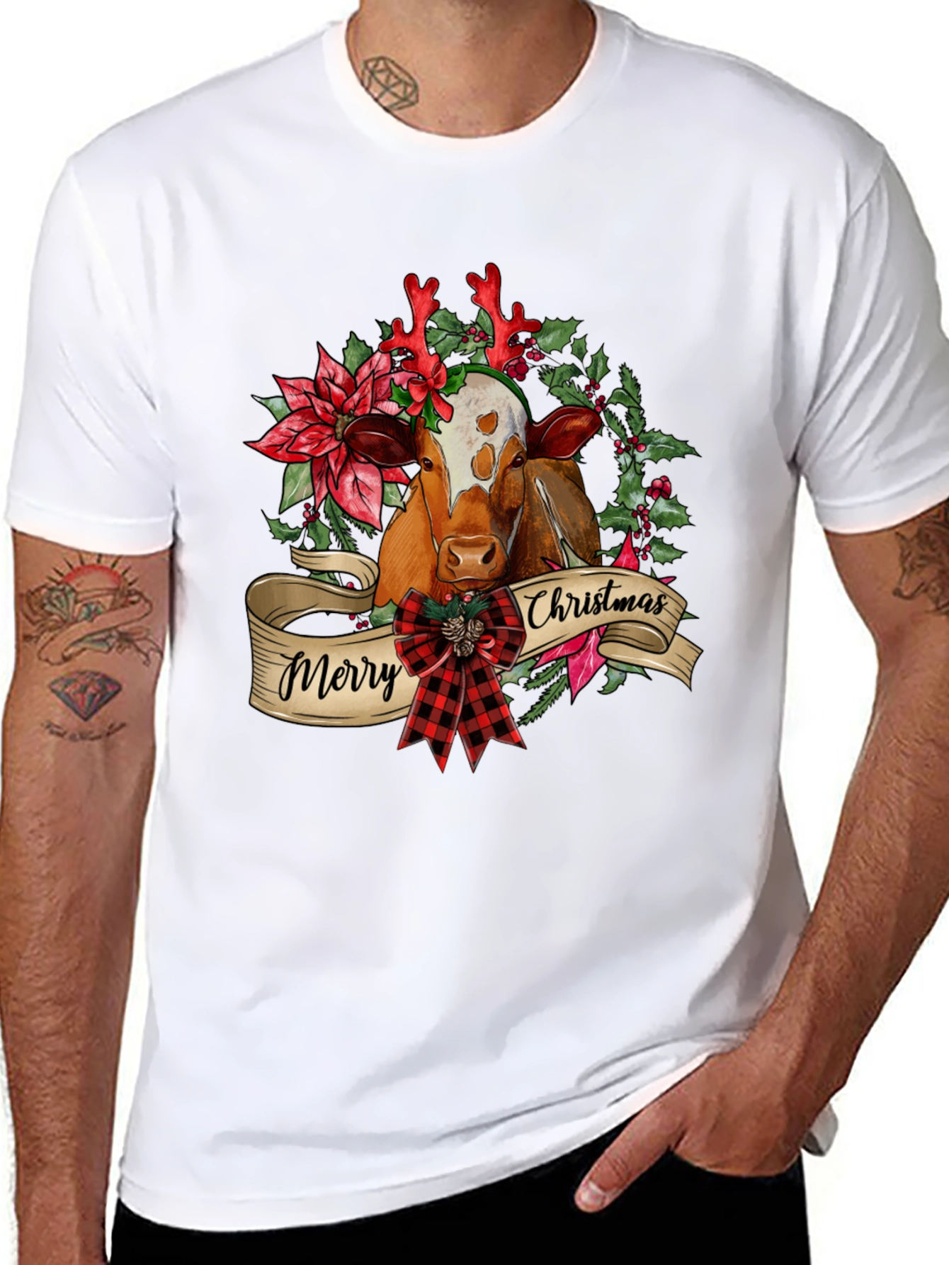 Merry Christmas Cow T-Shirt Festive Holiday Tee