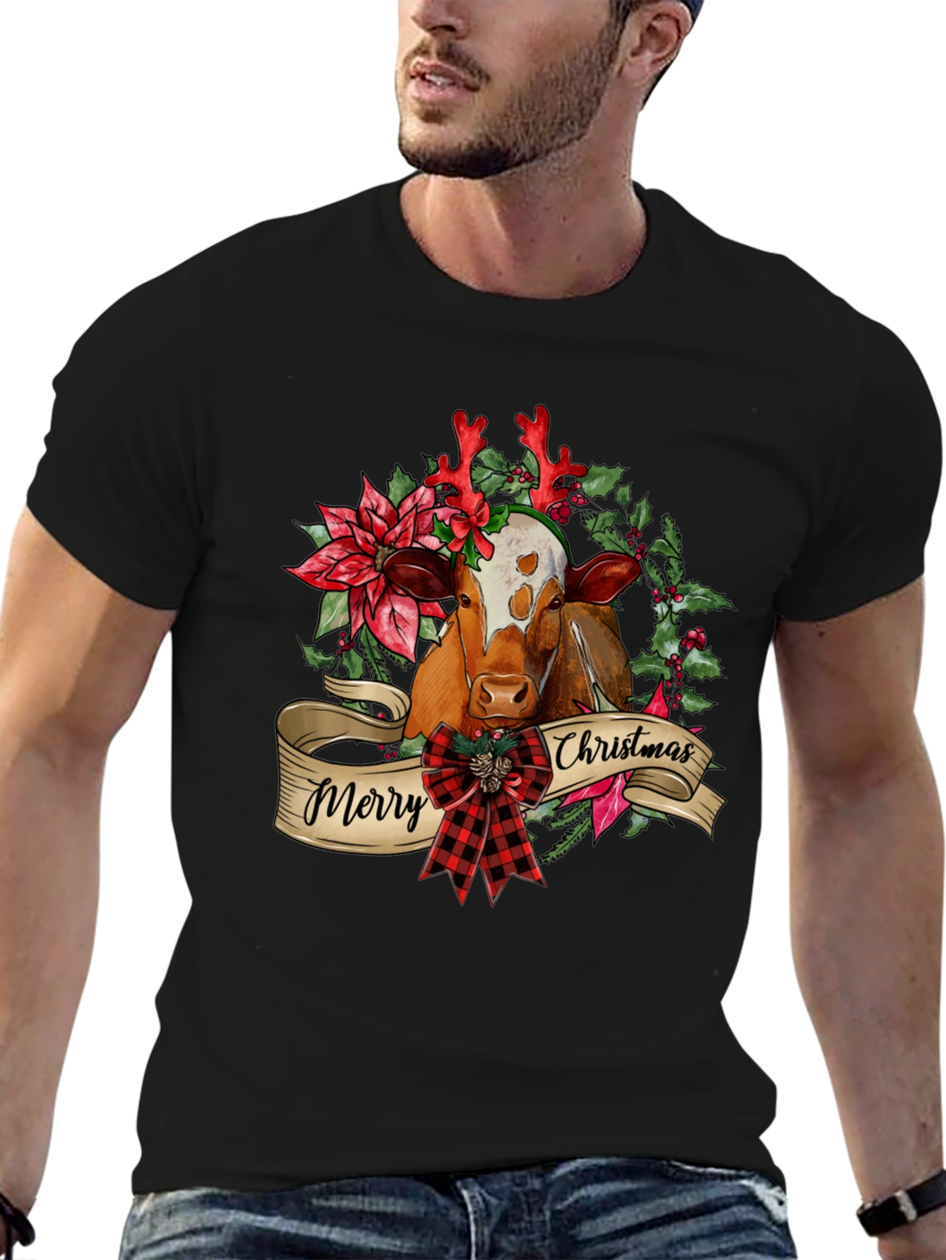 Merry Christmas Cow T-Shirt Festive Holiday Tee