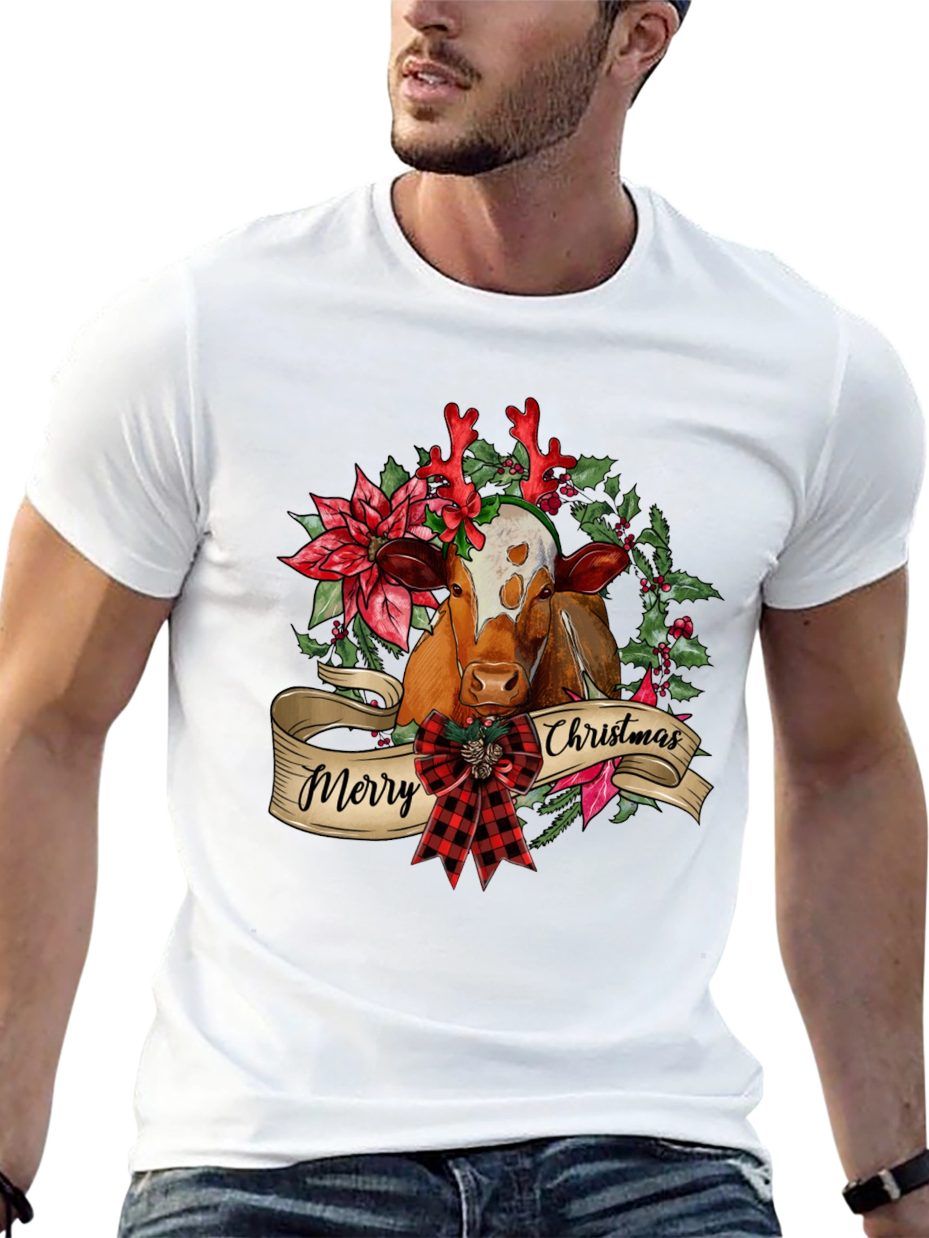 Merry Christmas Cow T-Shirt Festive Holiday Tee