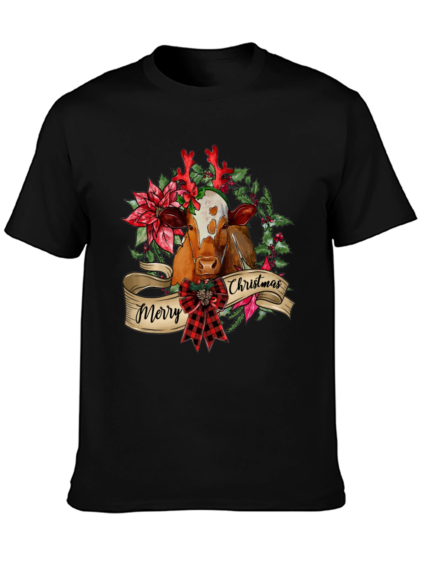 Merry Christmas Cow T-Shirt Festive Holiday Tee