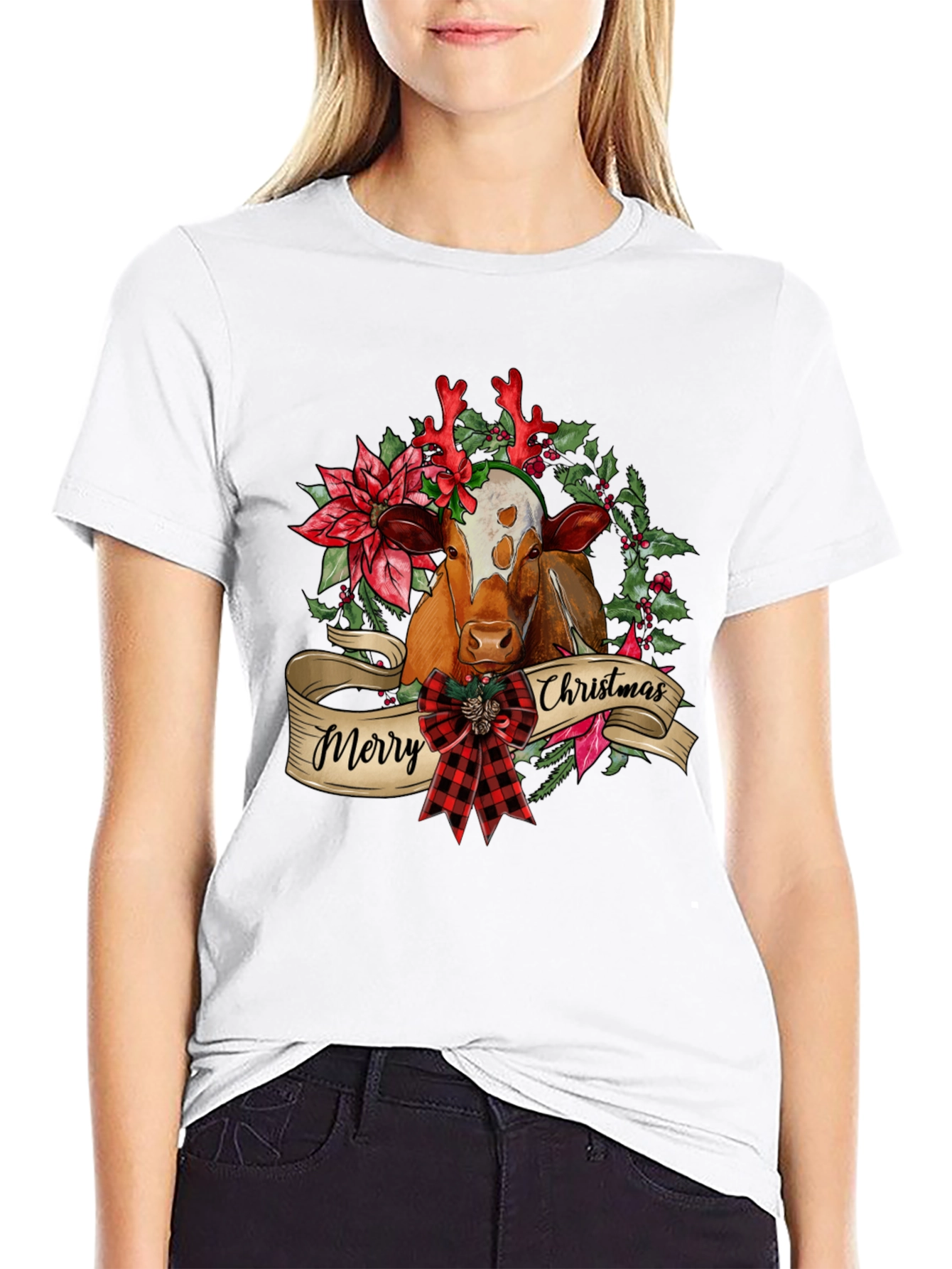 Merry Christmas Cow T-Shirt Festive Holiday Tee