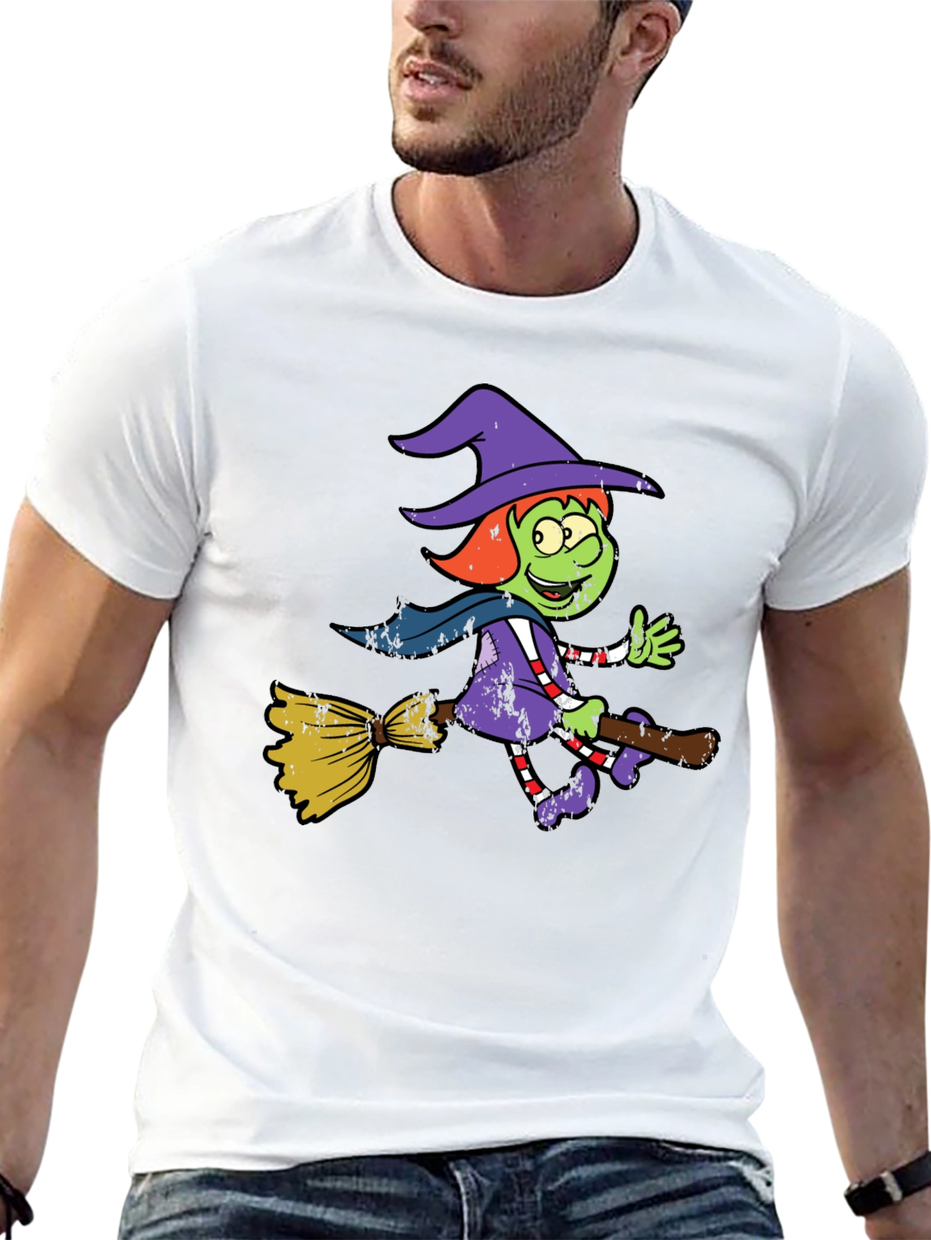 Witch Riding Broomstick Graphic Tee