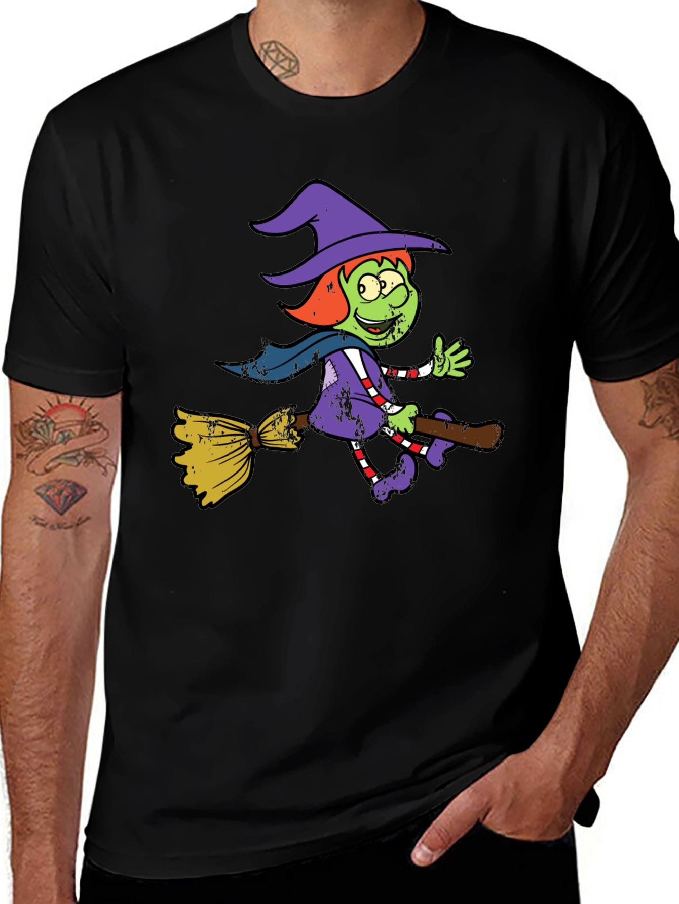 Witch Riding Broomstick Graphic Tee