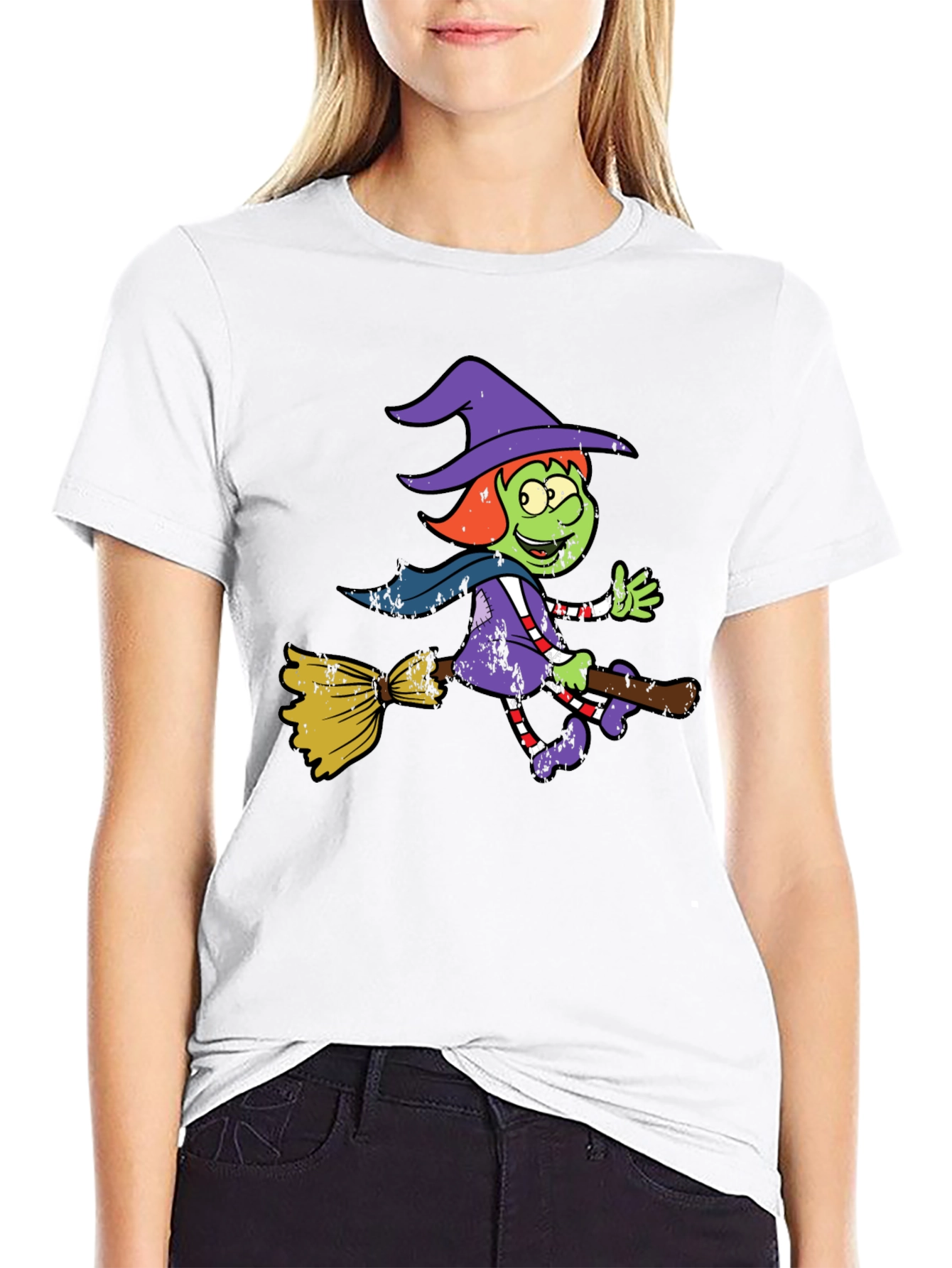 Witch Riding Broomstick Graphic Tee