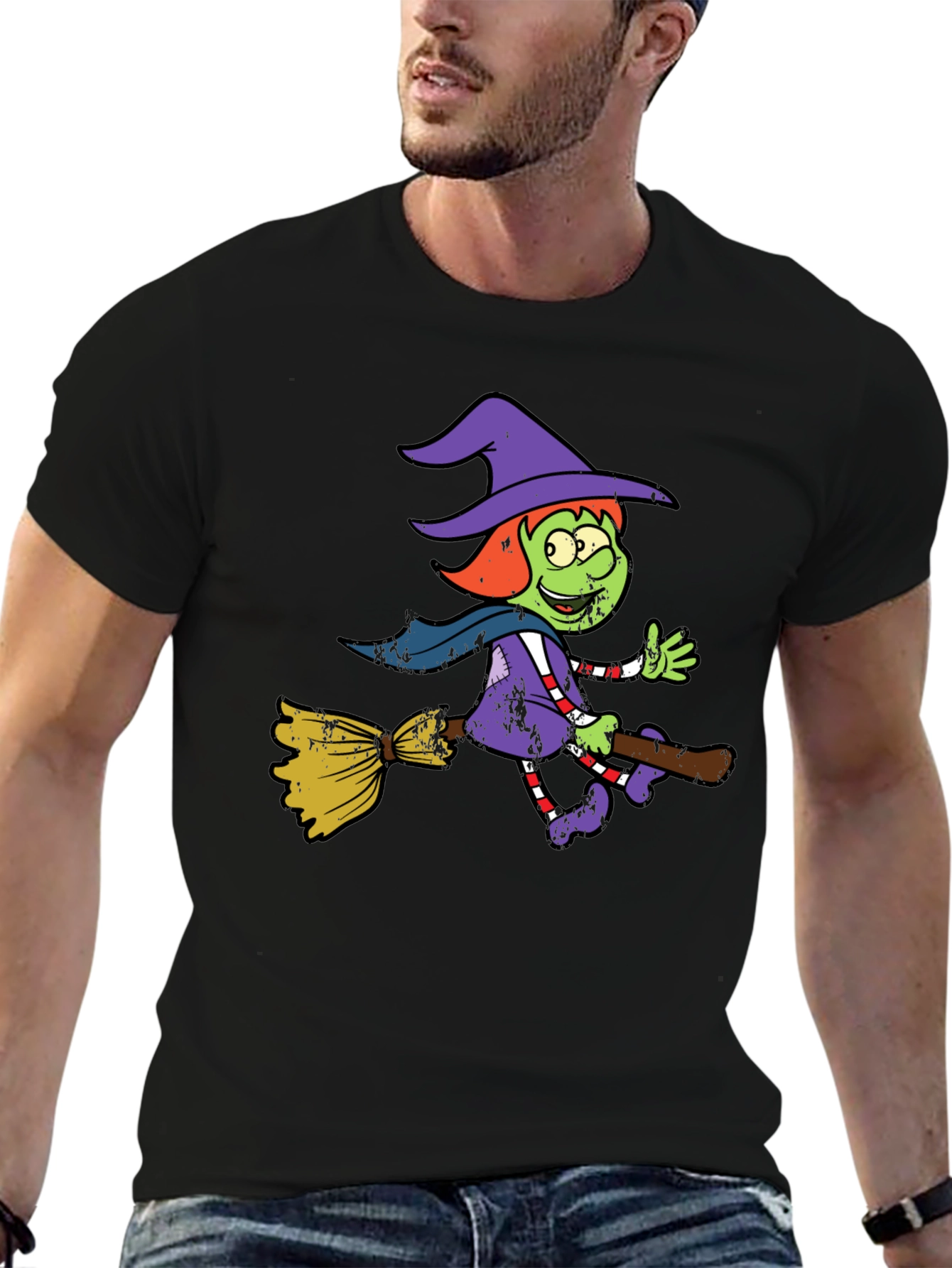 Witch Riding Broomstick Graphic Tee