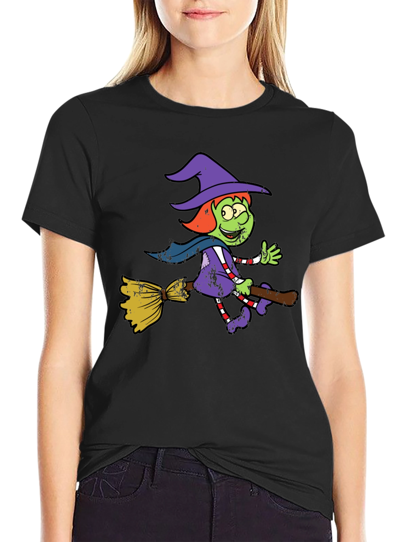 Witch Riding Broomstick Graphic Tee