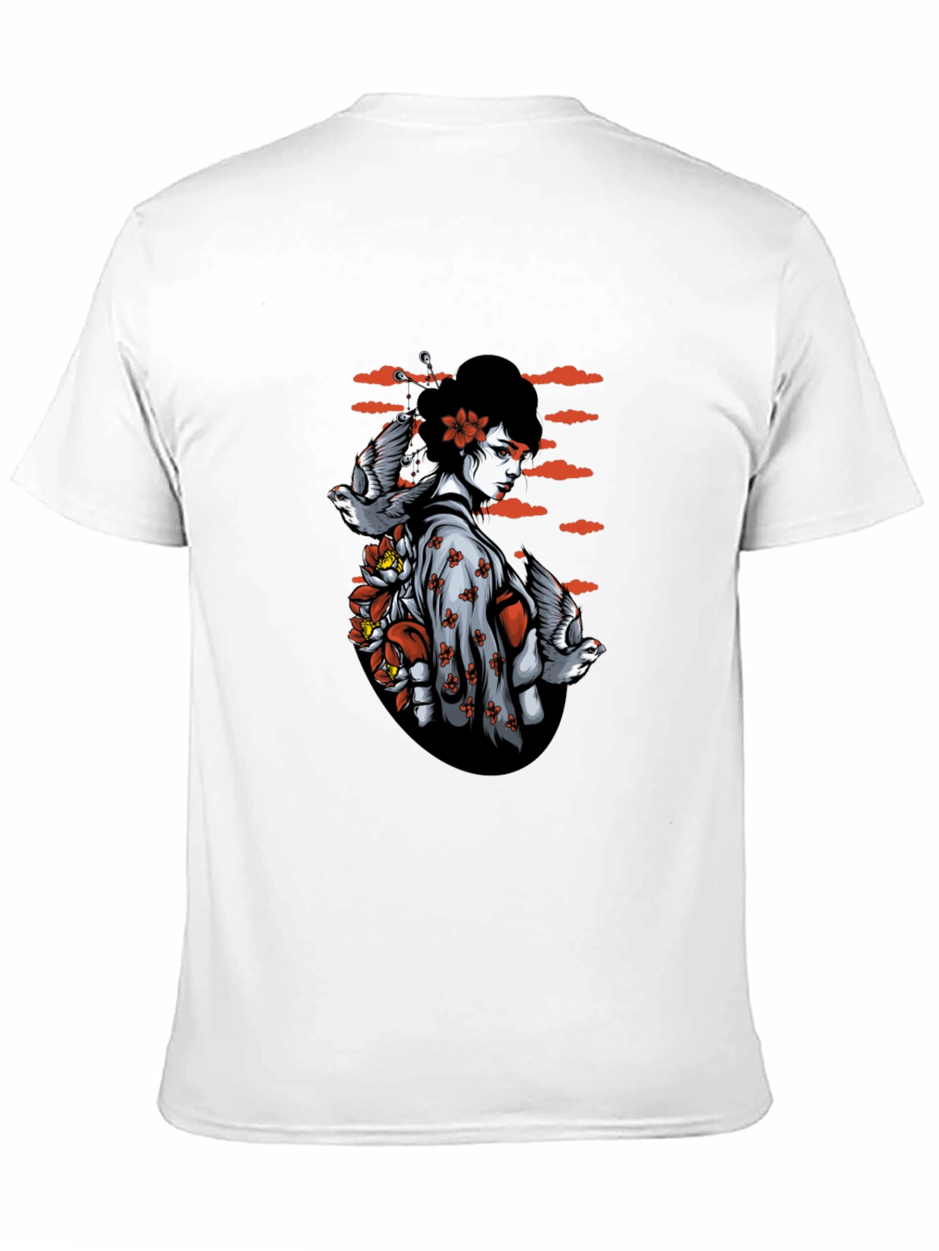 Geisha Bird Graphic Tee - Unique Black T-Shirt