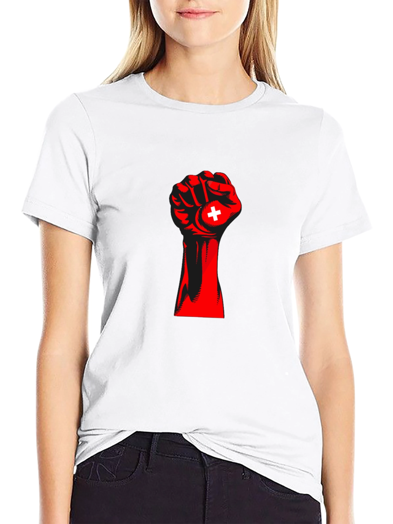 Red Fist Switzerland Flag Graphic Tee