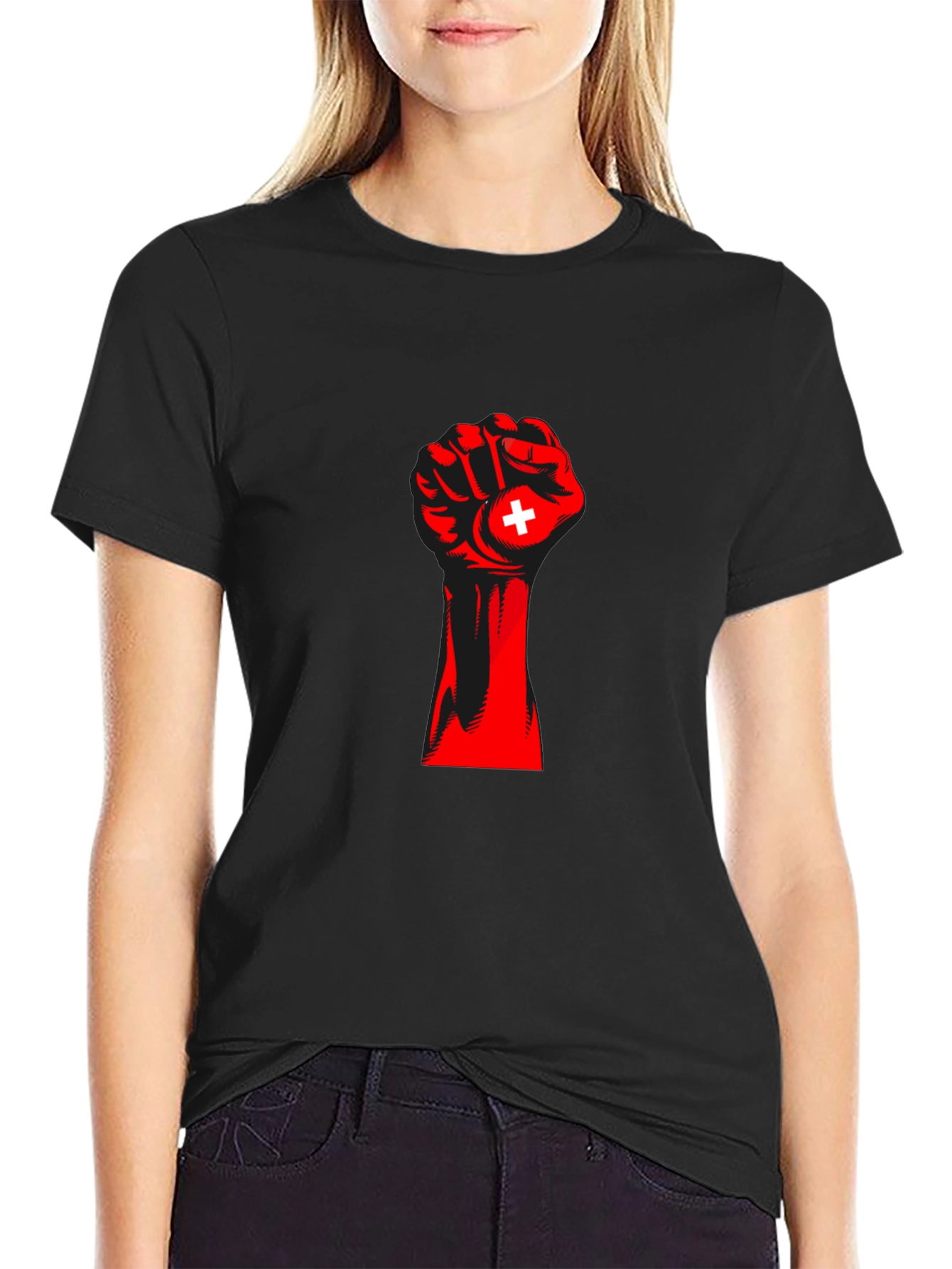 Red Fist Switzerland Flag Graphic Tee