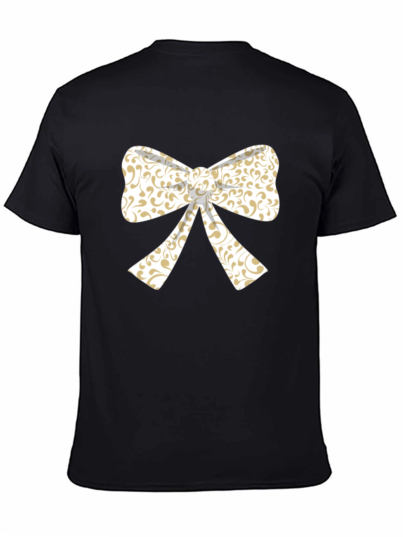 Elegant Bow Graphic Tee - Black Cotton Blend T-Shirt