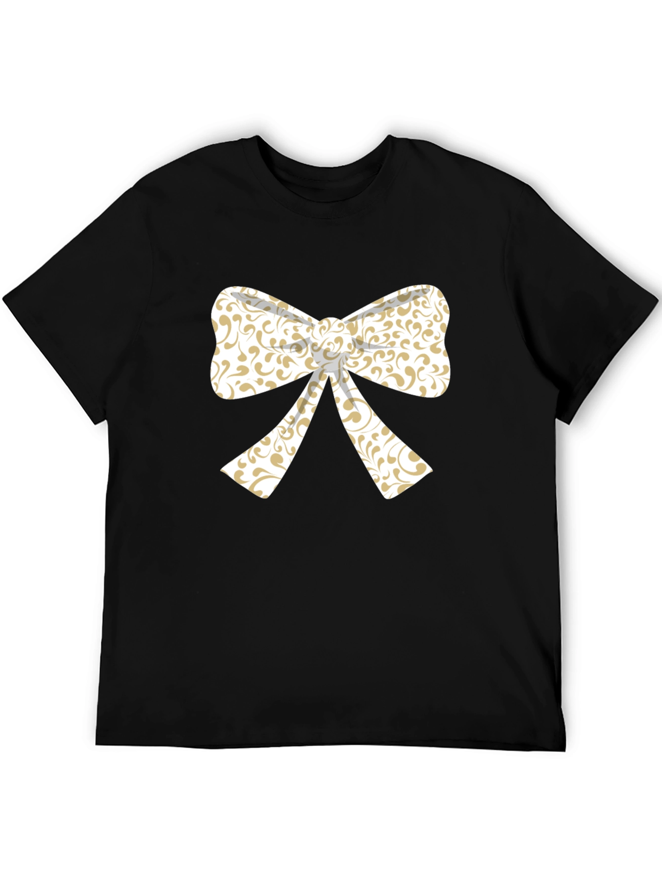 Elegant Bow Graphic Tee - Black Cotton Blend T-Shirt