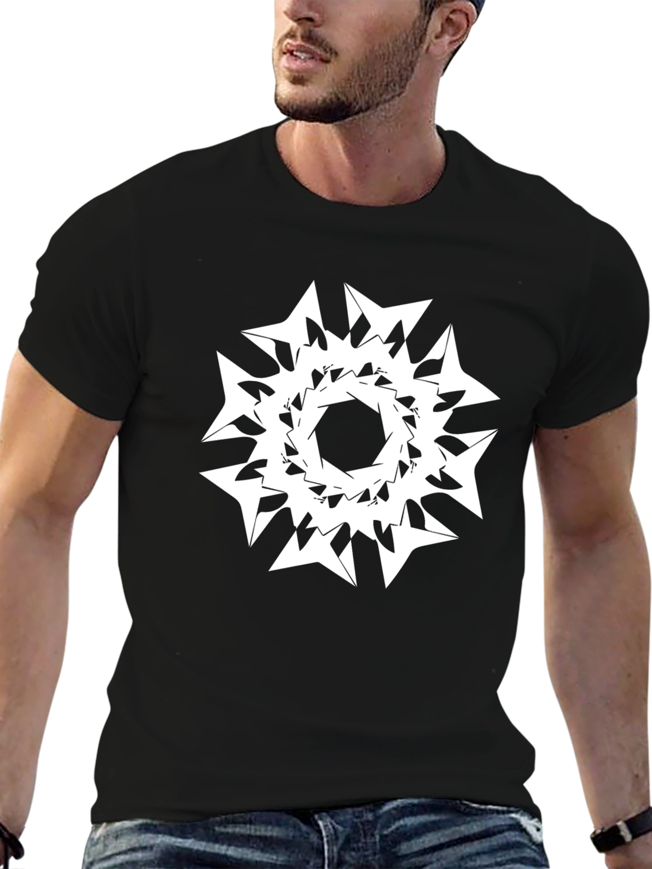 Abstract Geometric Print Black Tee
