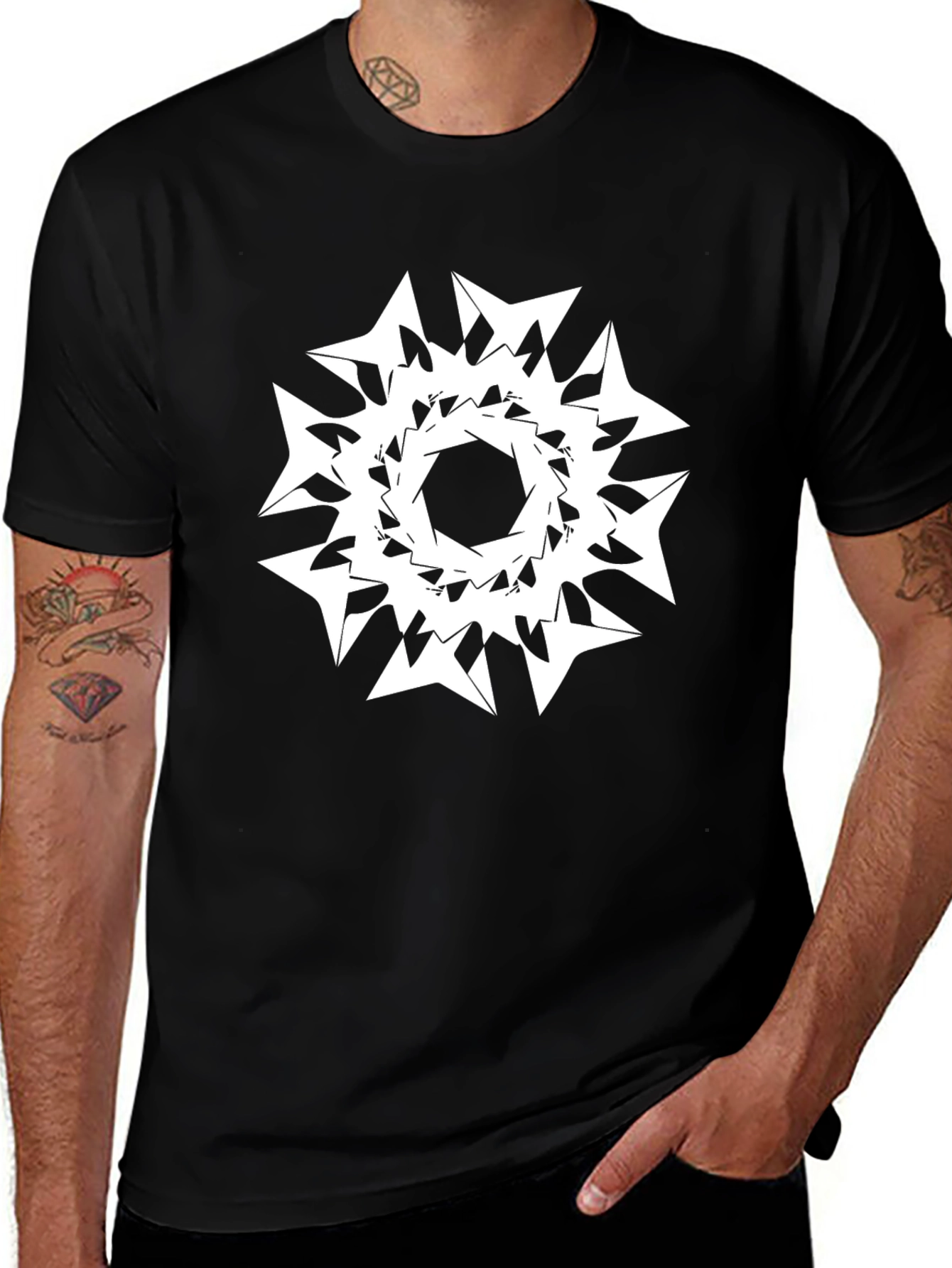 Abstract Geometric Print Black Tee