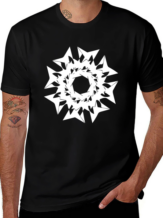 Abstract Geometric Print Black Tee