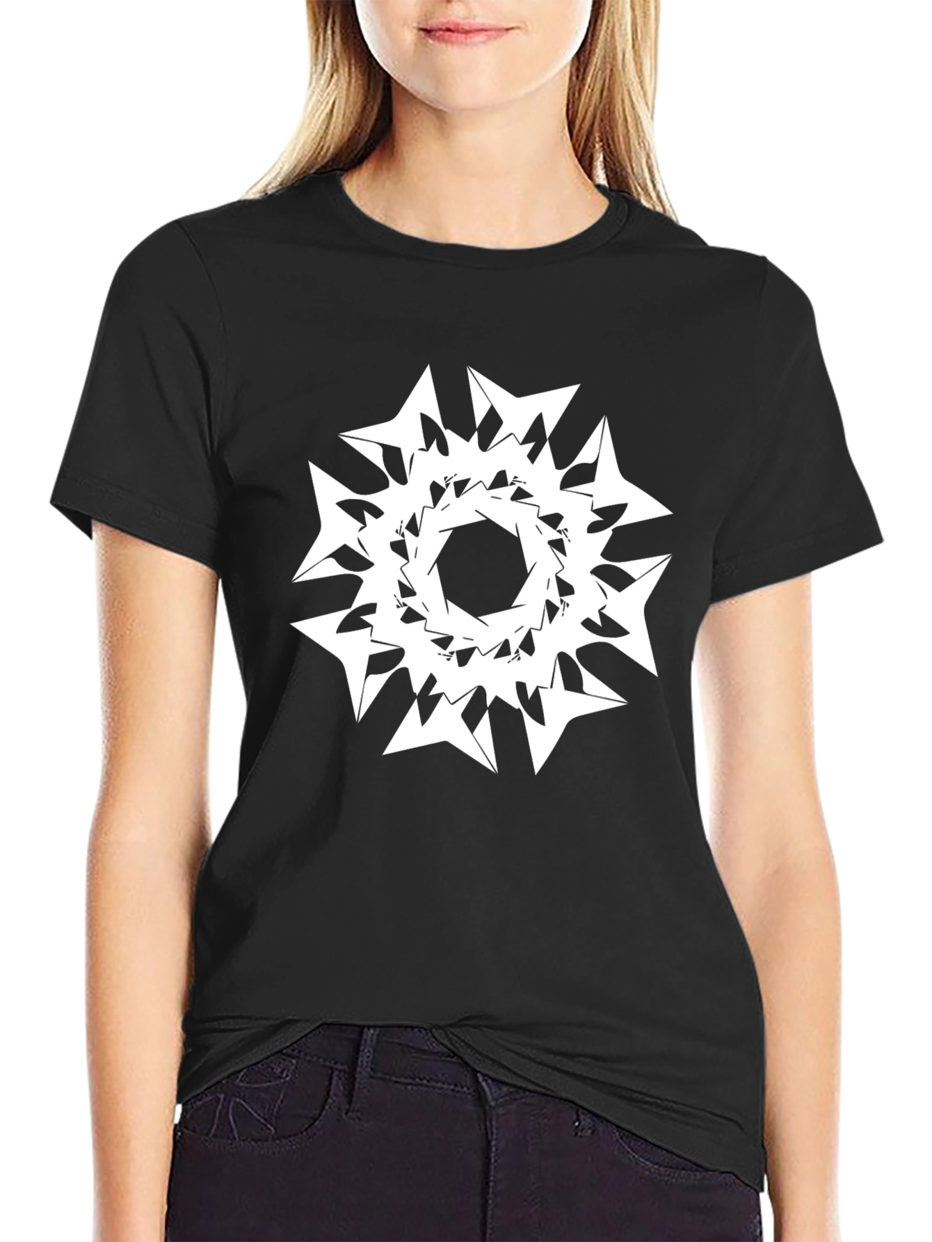 Abstract Geometric Print Black Tee