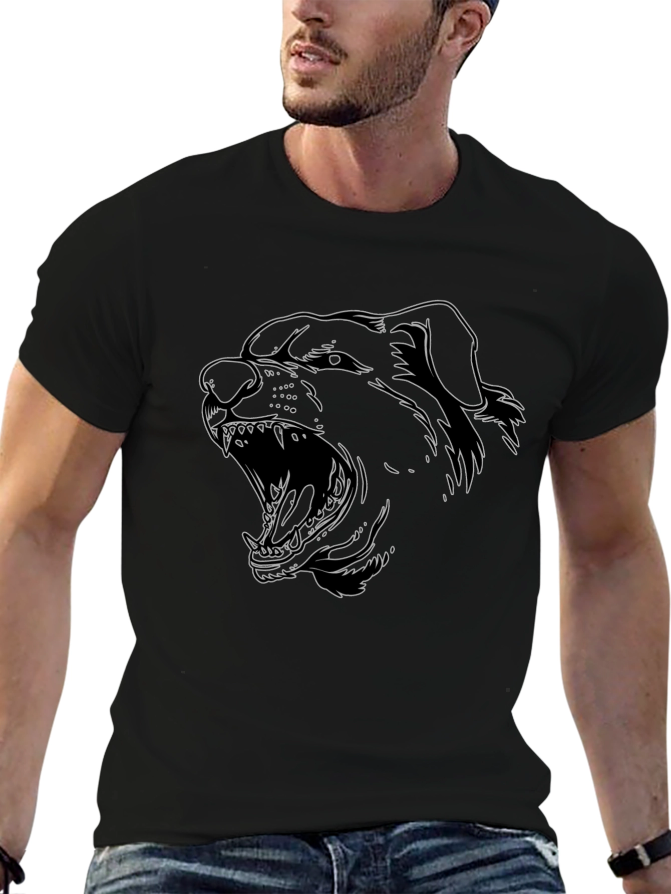 Rottweiler Outline Graphic Tee - Black