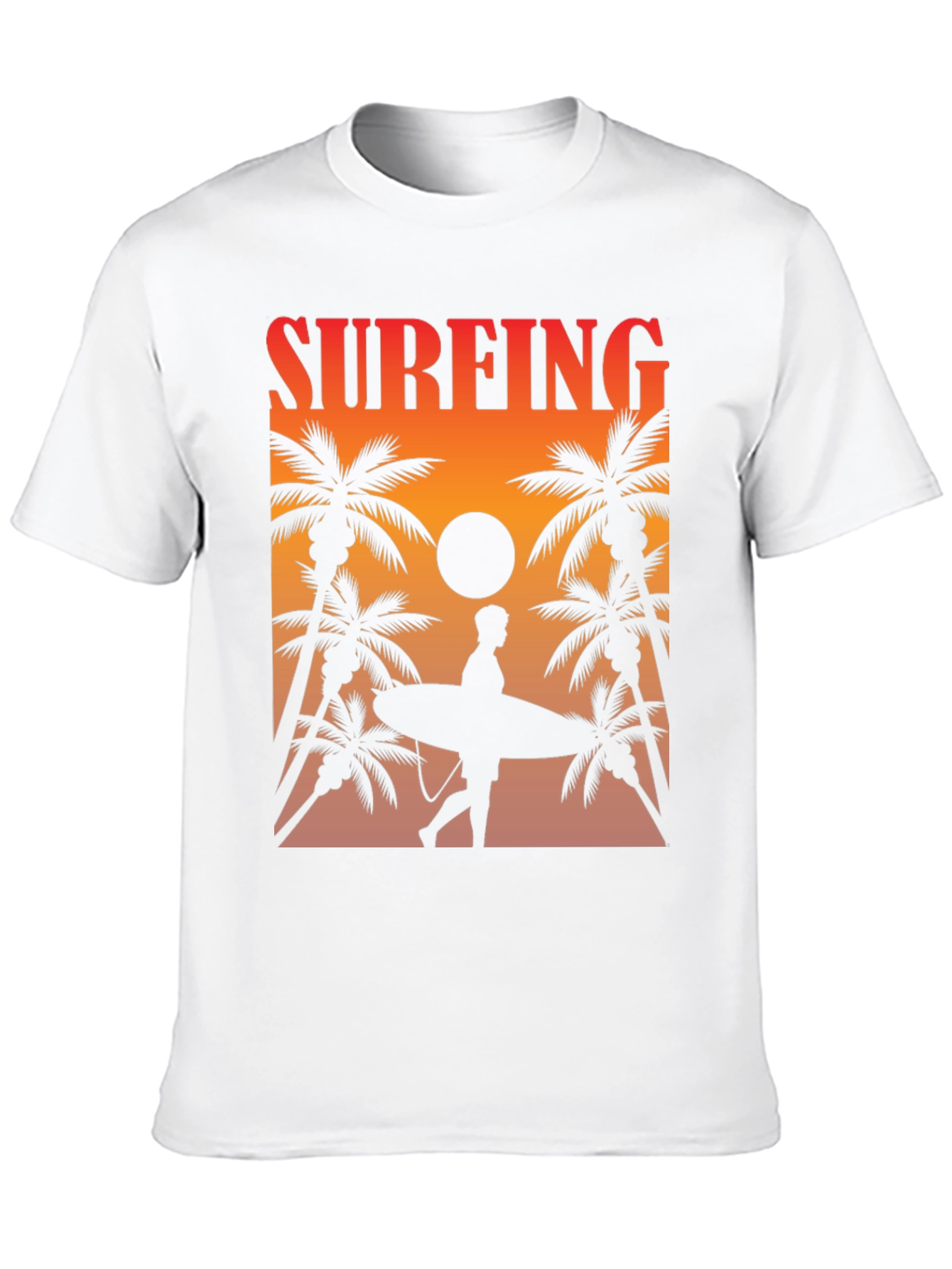 Surfing Sunset Graphic Tee - Palm Trees & Surfboard