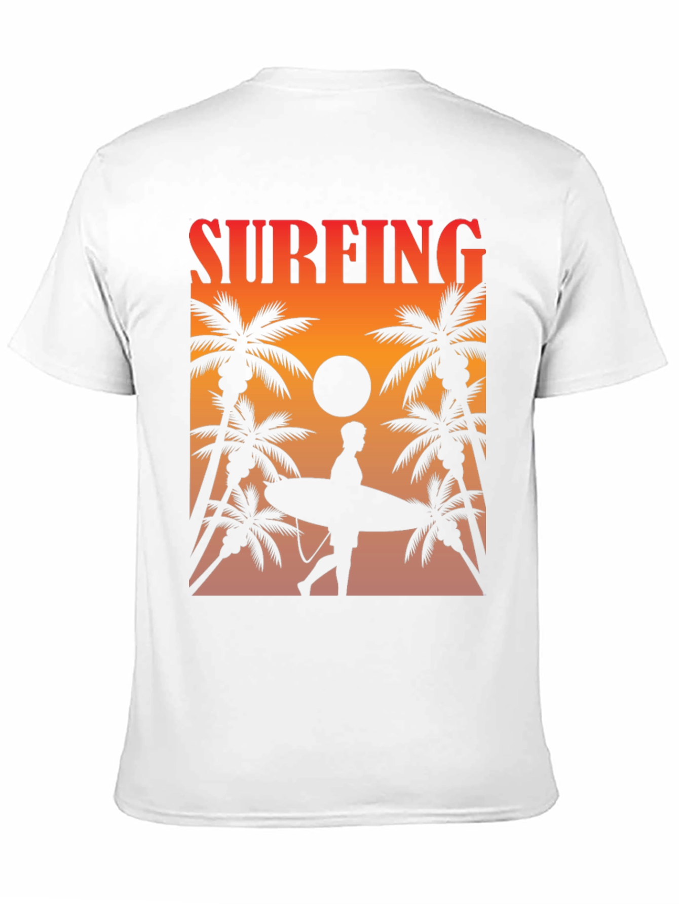 Surfing Sunset Graphic Tee - Palm Trees & Surfboard