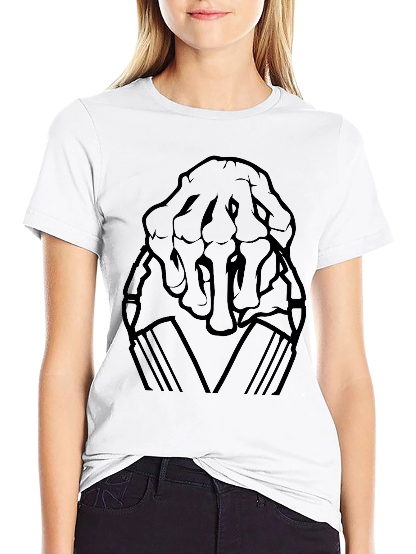 Skeleton Hand Graphic Print Black T-Shirt