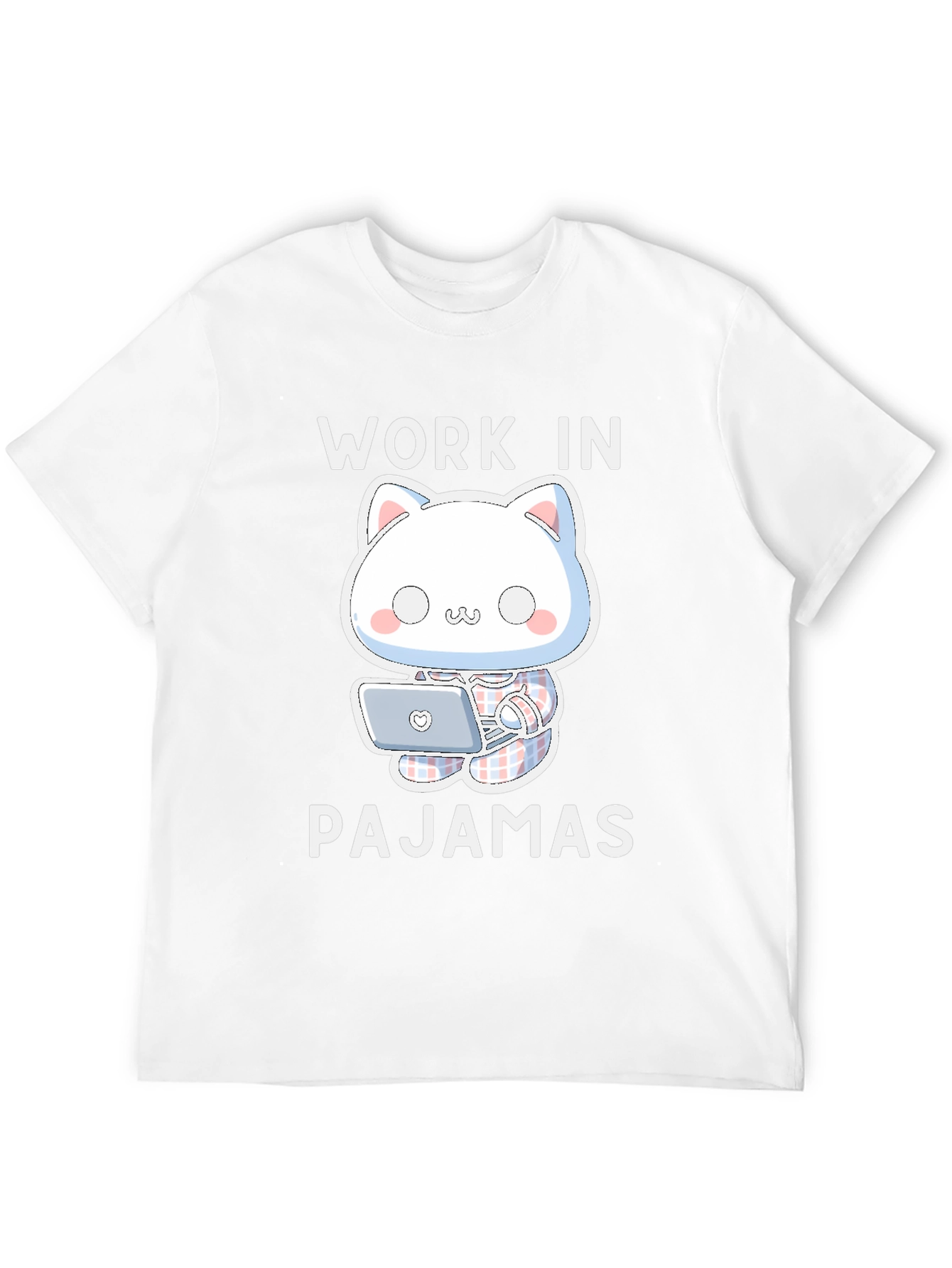 Work In Pajamas T-Shirt - Cute Cat Design