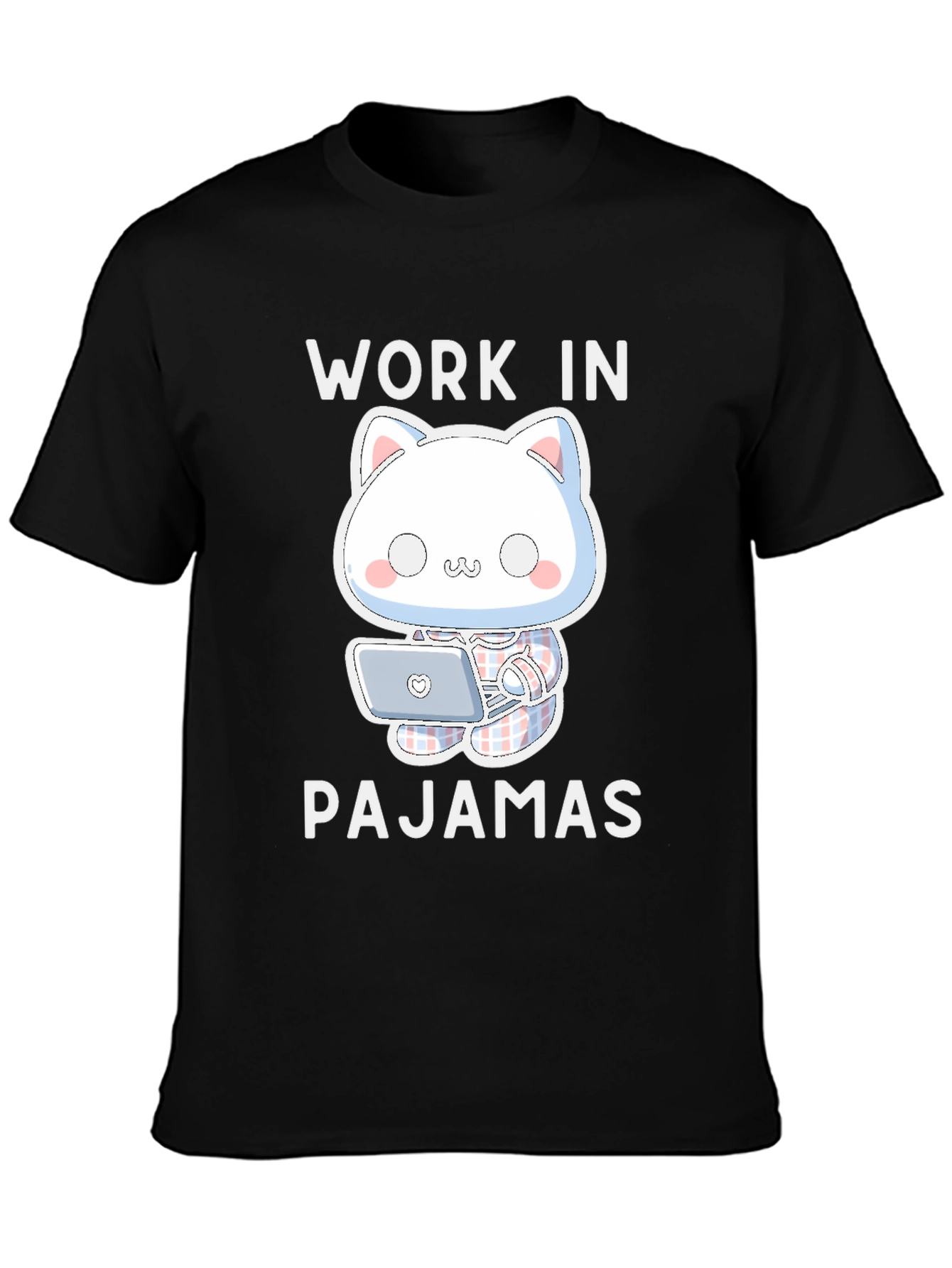 Work In Pajamas T-Shirt - Cute Cat Design