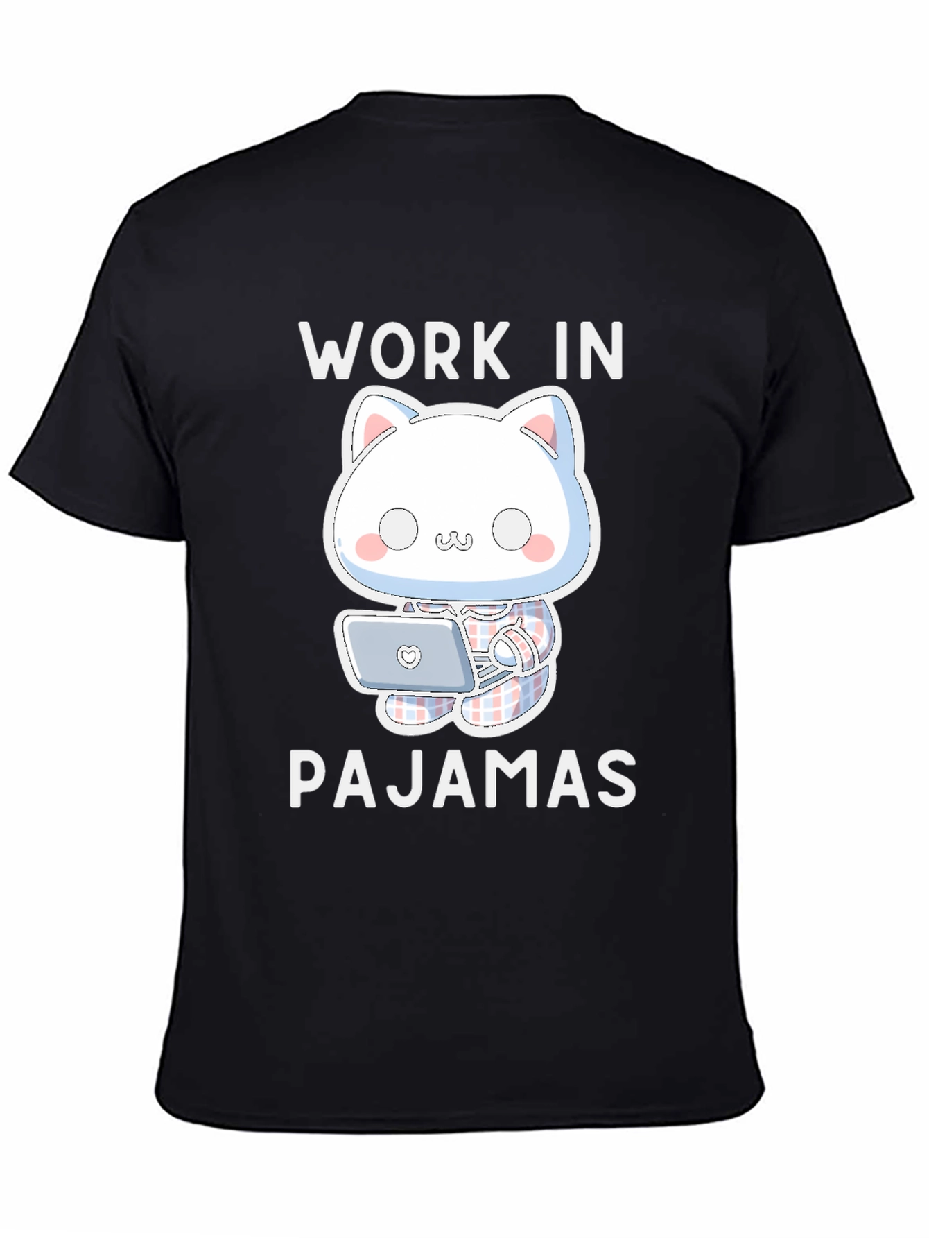 Work In Pajamas T-Shirt - Cute Cat Design
