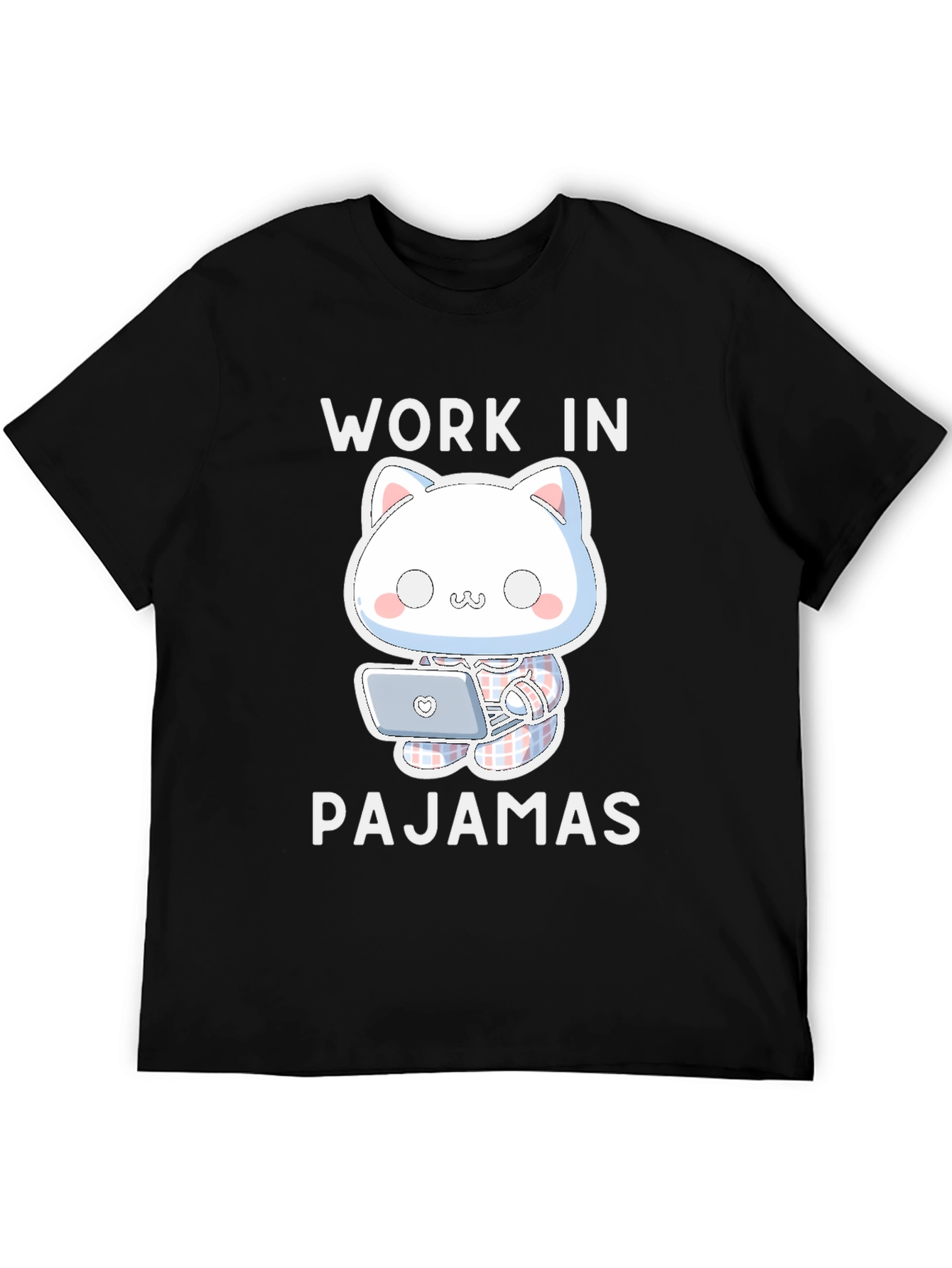 Work In Pajamas T-Shirt - Cute Cat Design