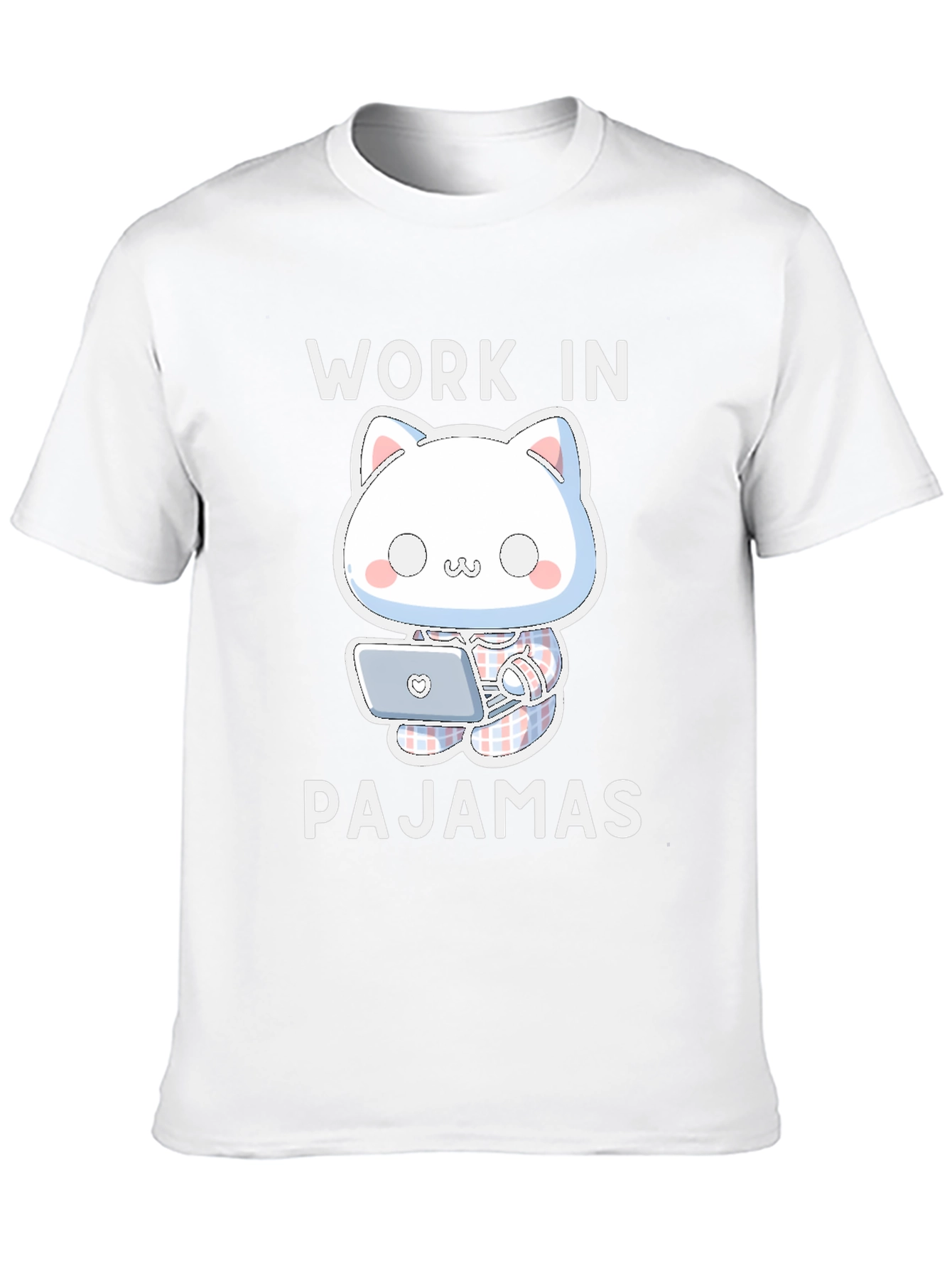 Work In Pajamas T-Shirt - Cute Cat Design