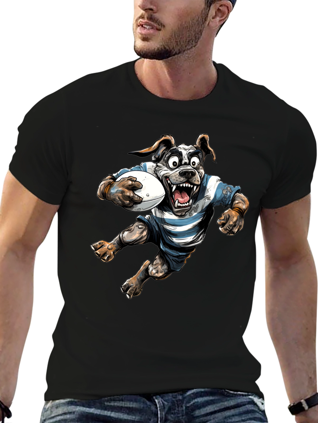 Rugby Dog Graphic T-Shirt - Black Cotton Tee