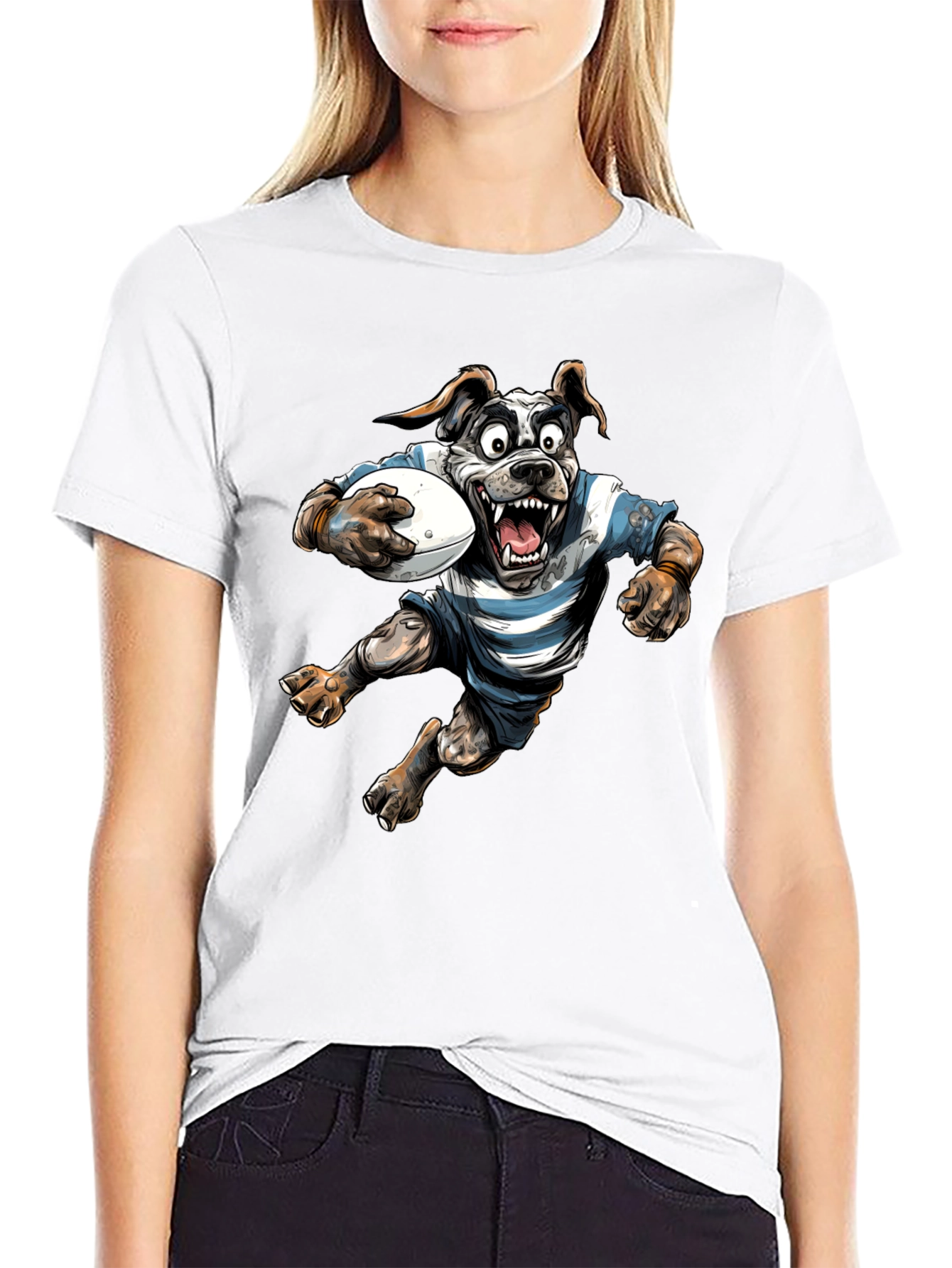 Rugby Dog Graphic T-Shirt - Black Cotton Tee