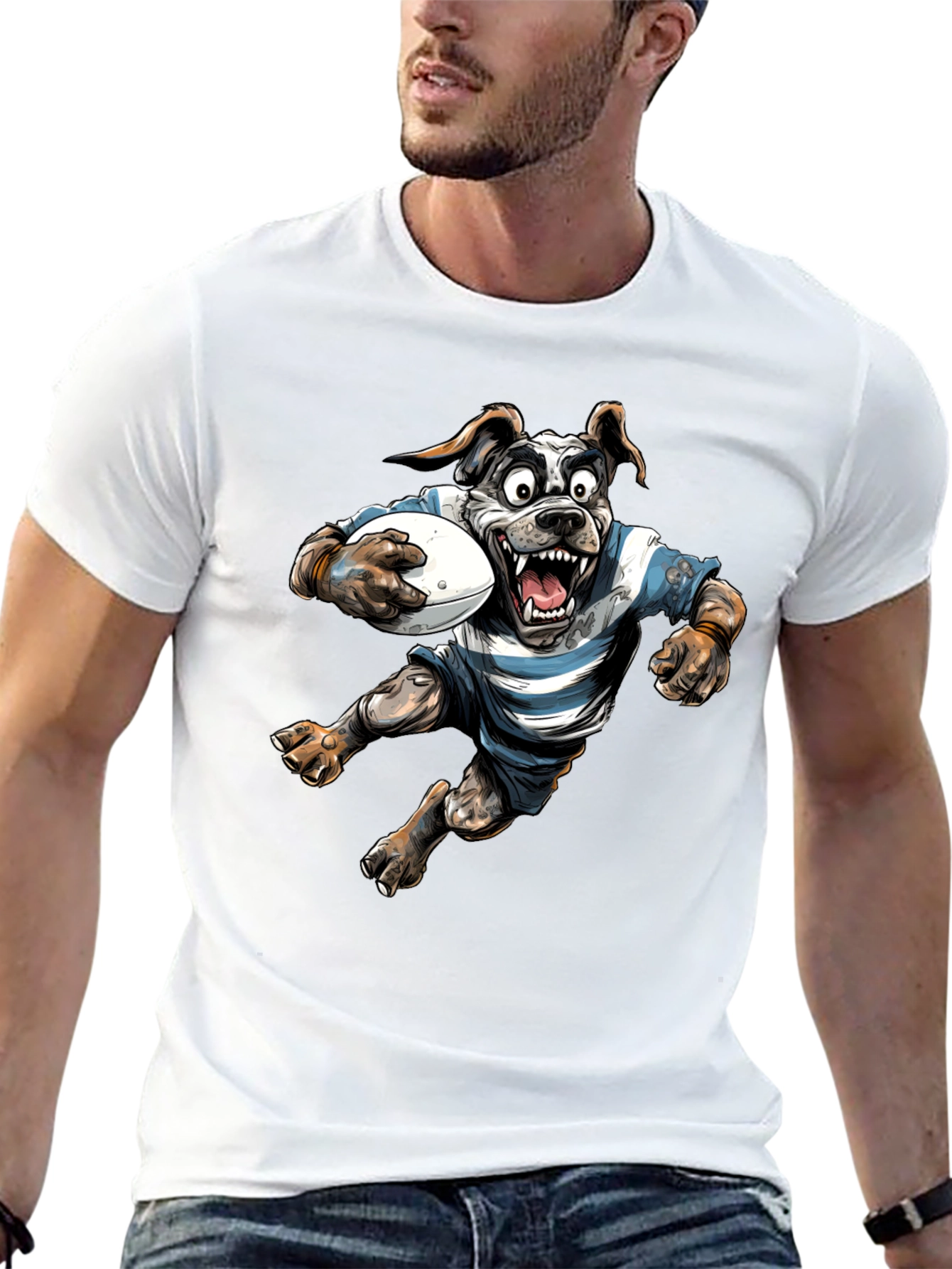 Rugby Dog Graphic T-Shirt - Black Cotton Tee