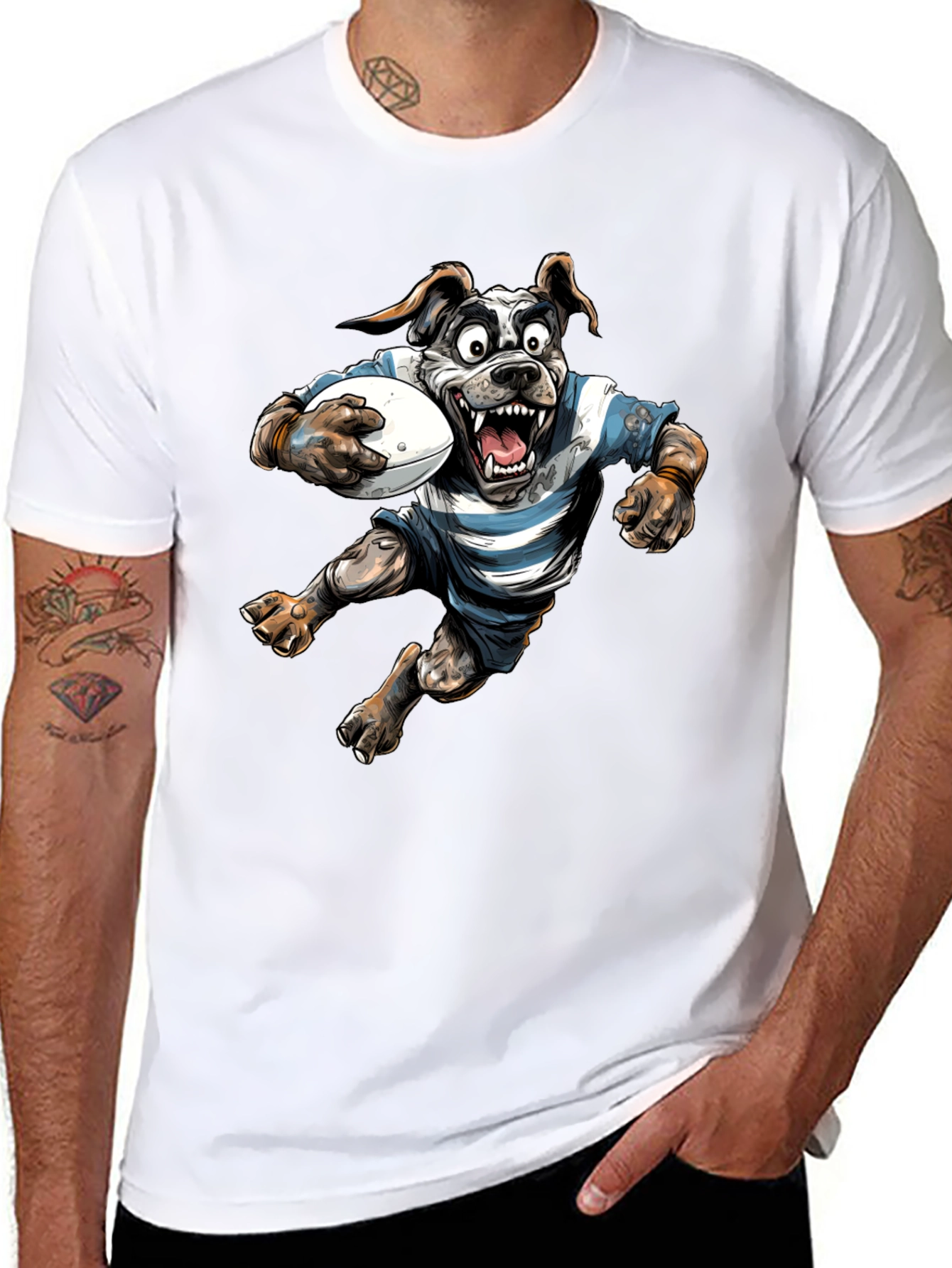 Rugby Dog Graphic T-Shirt - Black Cotton Tee