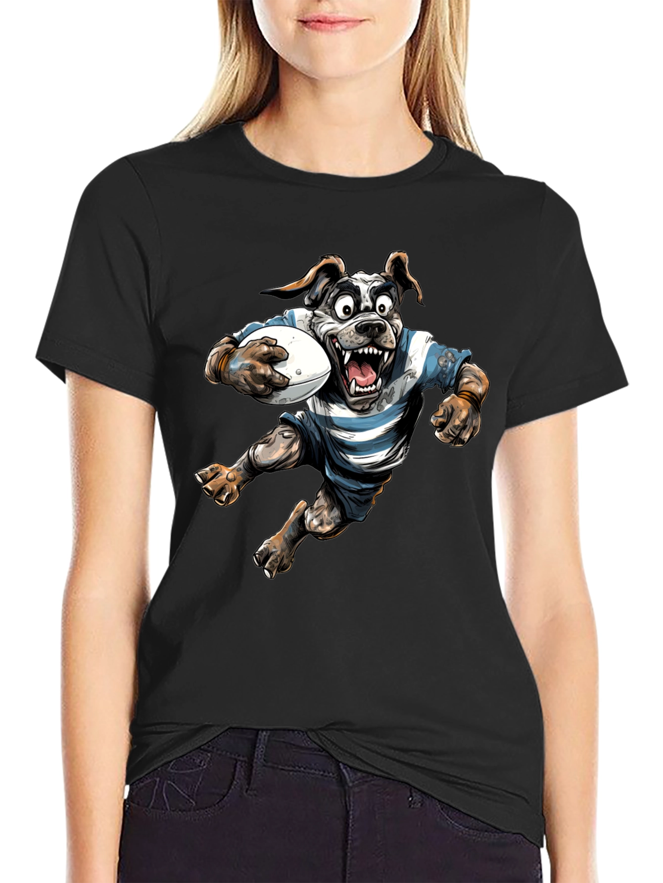 Rugby Dog Graphic T-Shirt - Black Cotton Tee