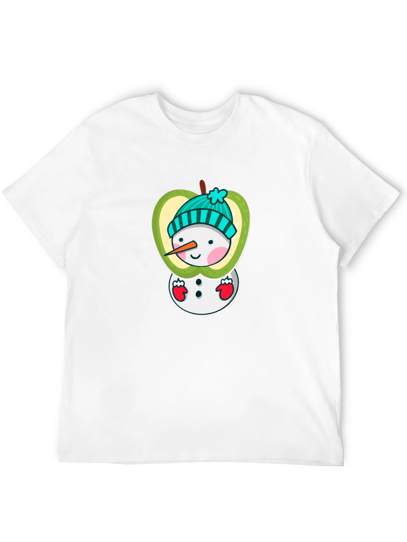 Apple Snowman Graphic Tee - Festive Holiday Shirt