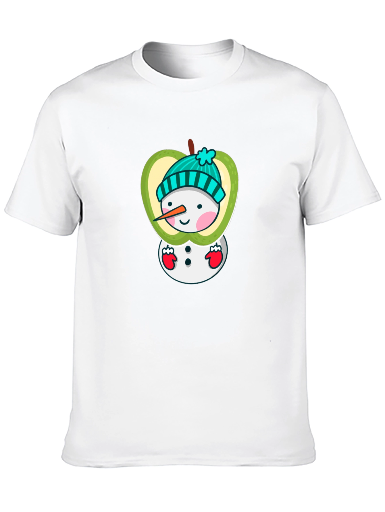 Apple Snowman Graphic Tee - Festive Holiday Shirt