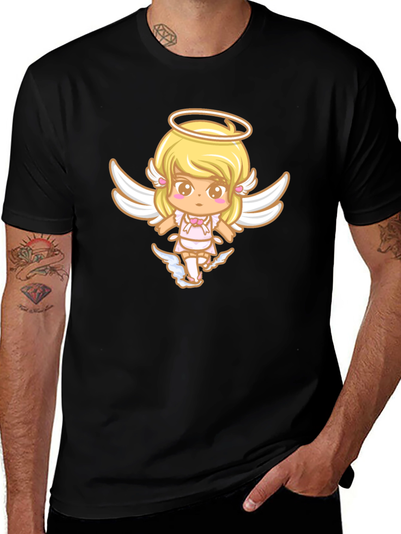 Cute Angel Graphic Black T-Shirt
