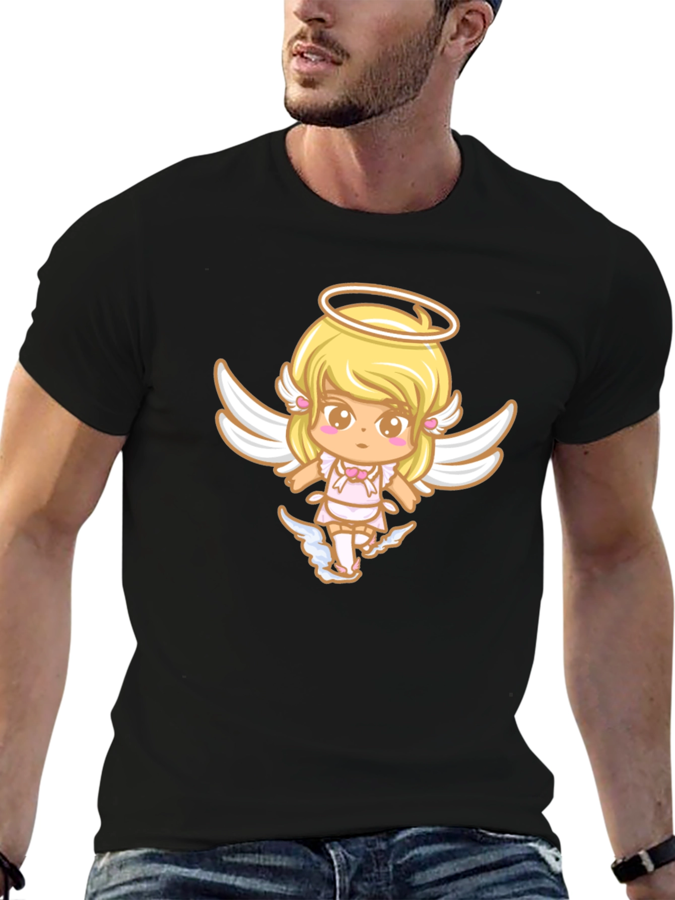 Cute Angel Graphic Black T-Shirt