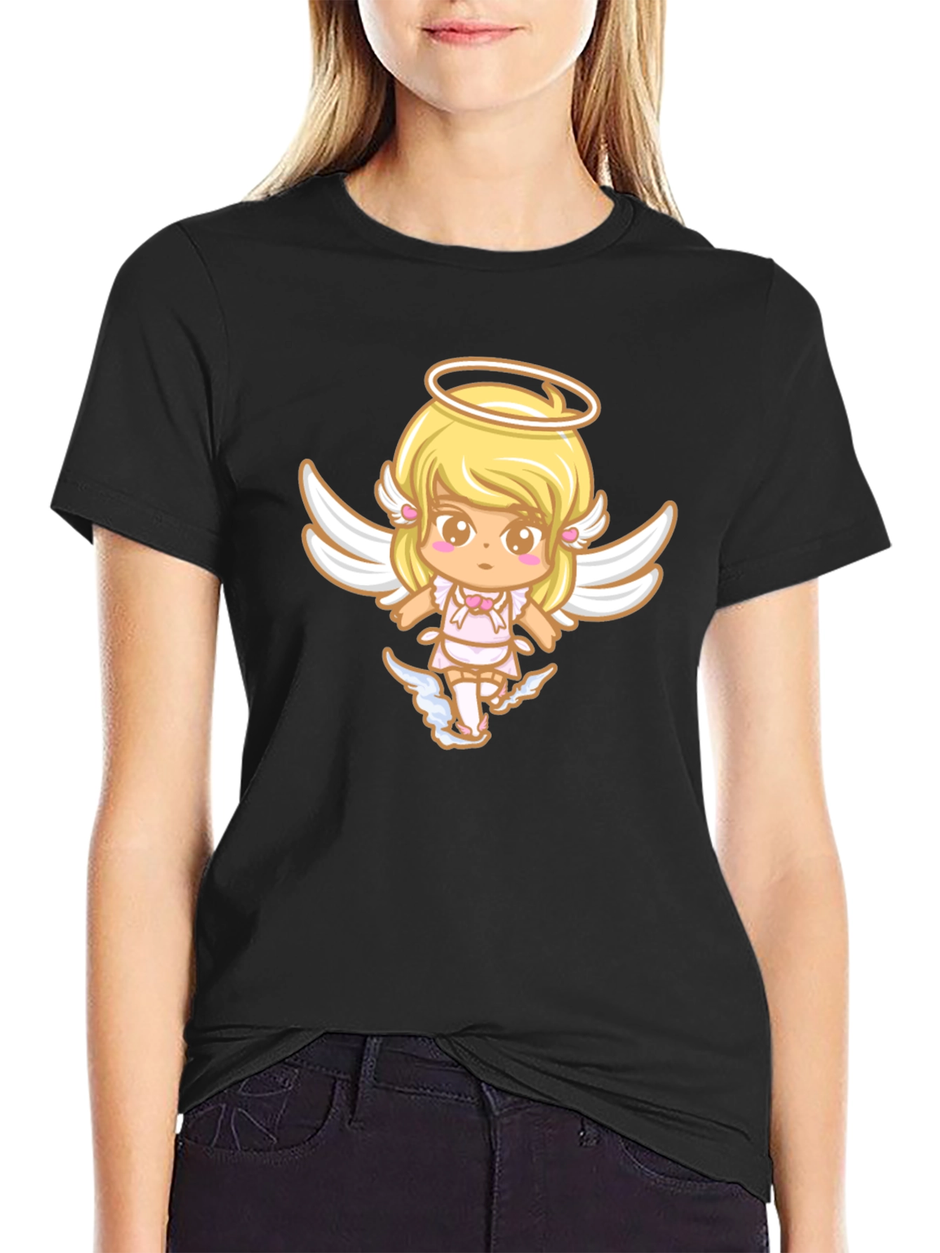 Cute Angel Graphic Black T-Shirt
