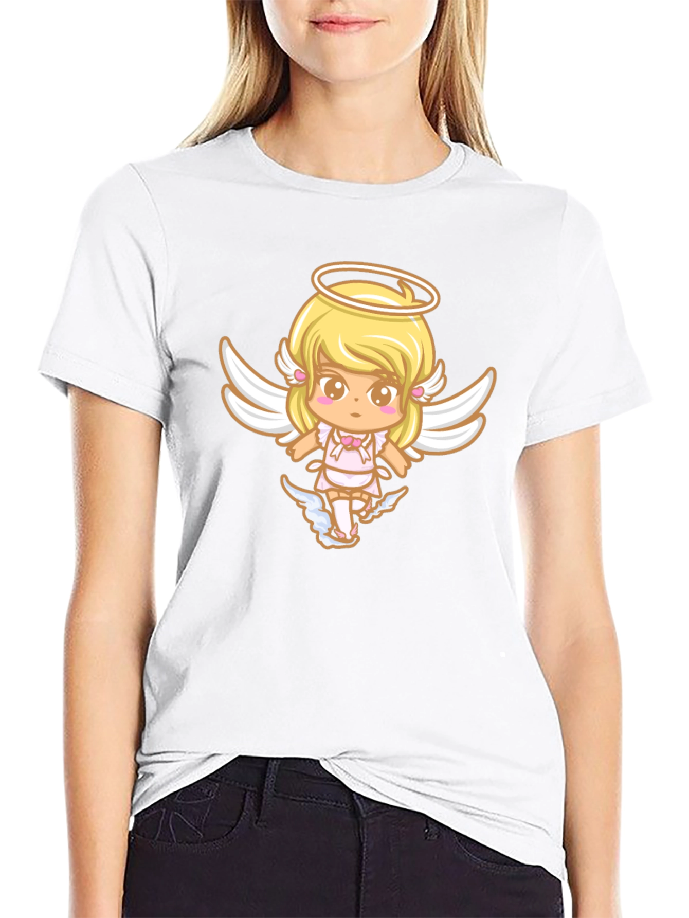 Cute Angel Graphic Black T-Shirt