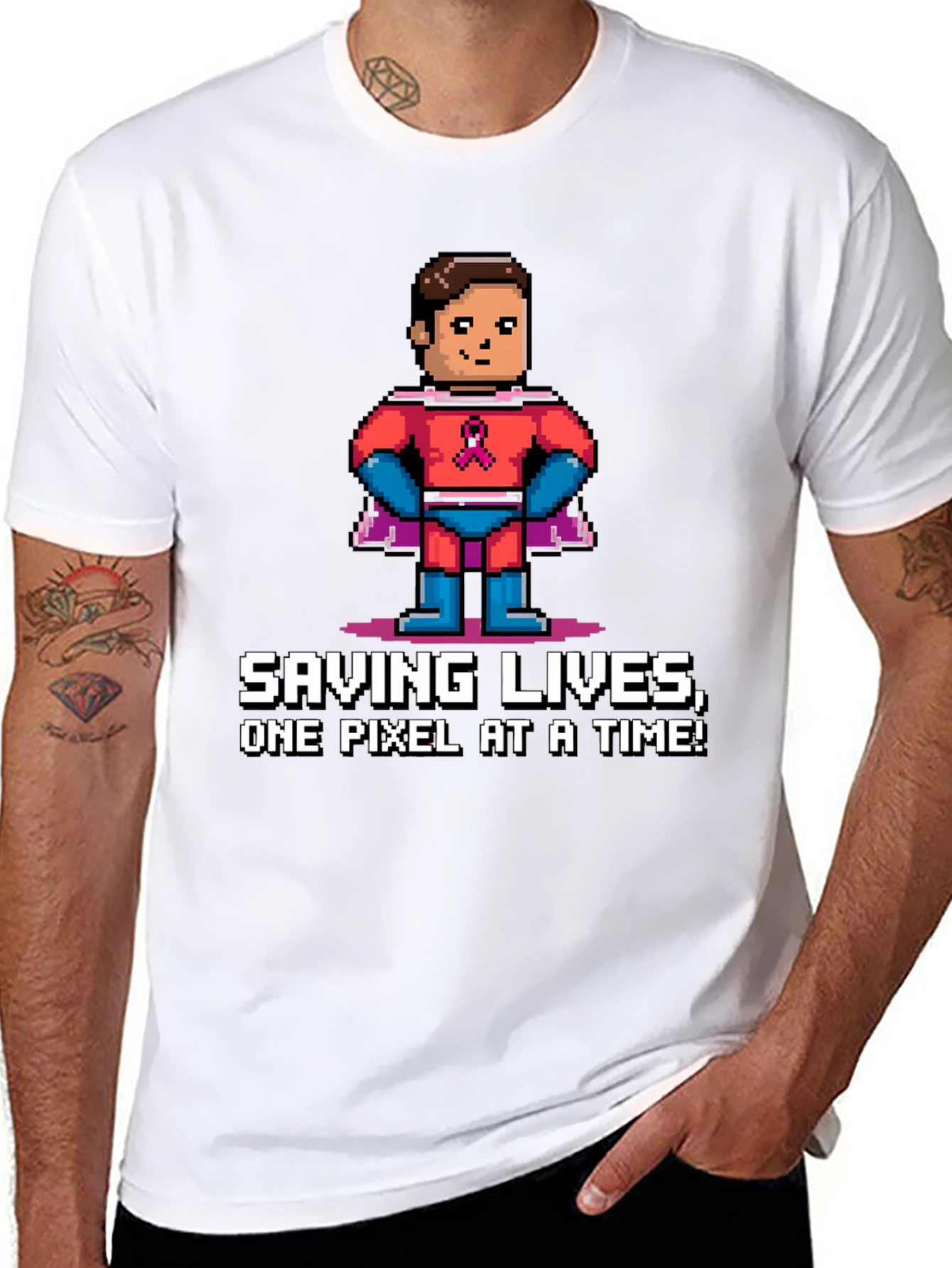 Saving Lives Pixel Hero Graphic Tee