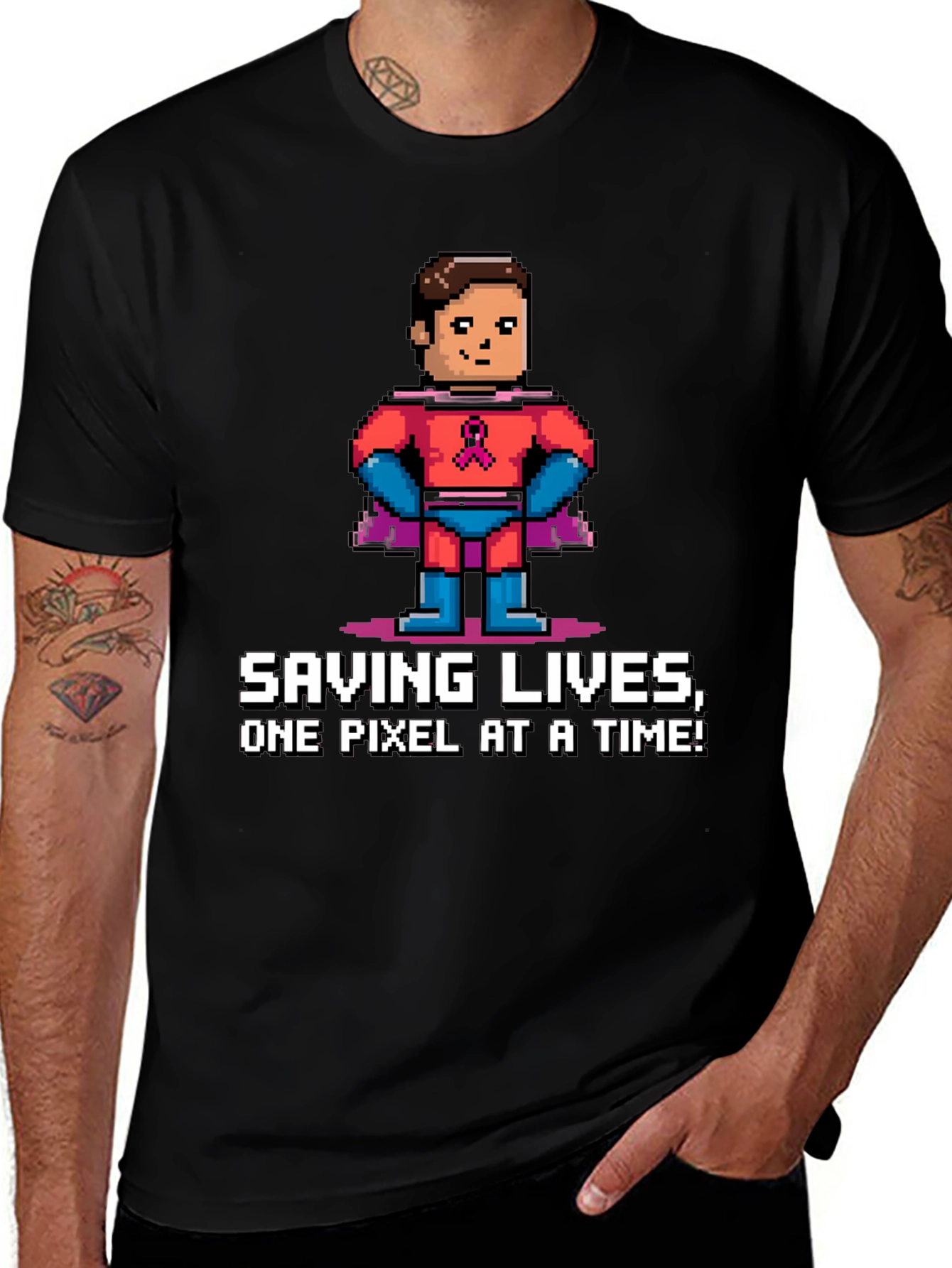 Saving Lives Pixel Hero Graphic Tee