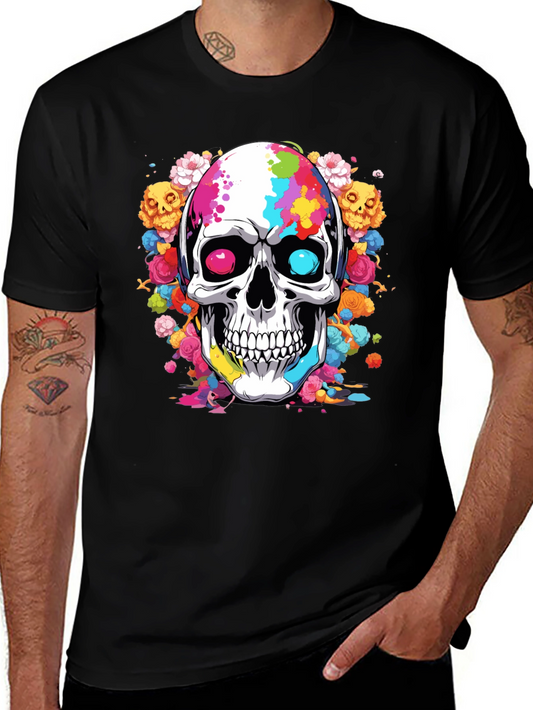Colorful Skull Graphic Print T-Shirt