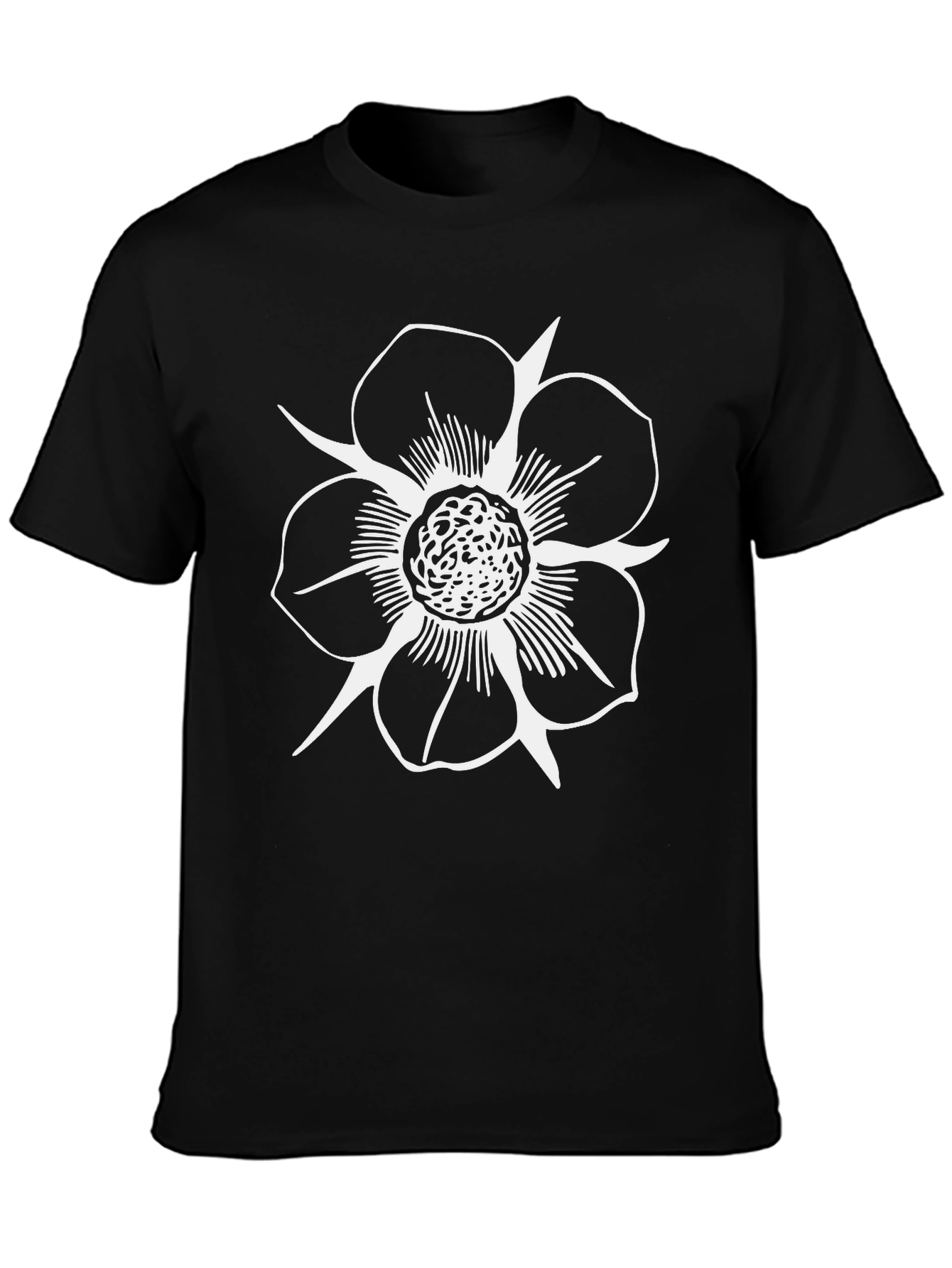 Black T-Shirt with White Flower Print
