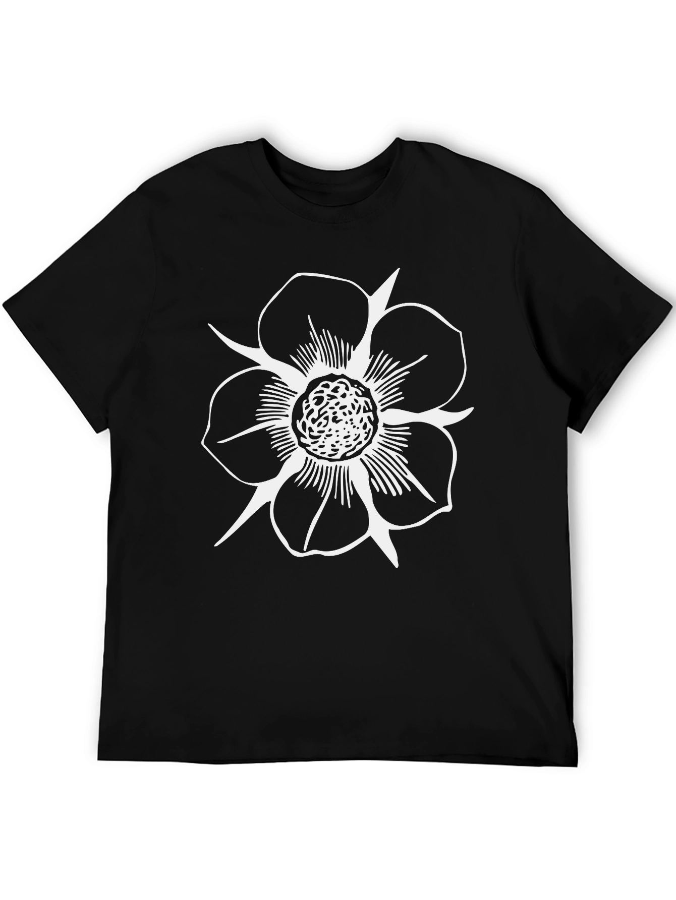 Black T-Shirt with White Flower Print