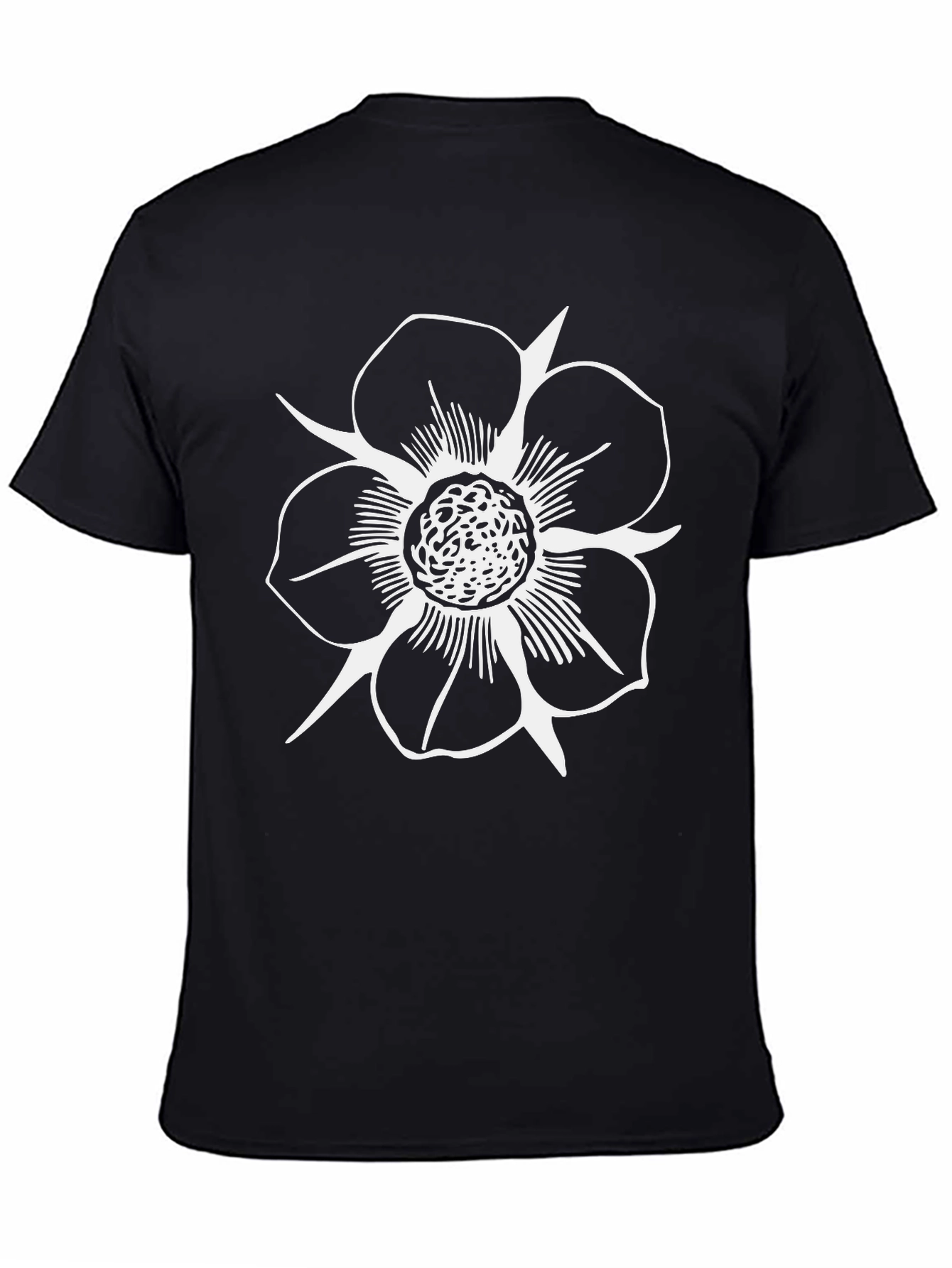 Black T-Shirt with White Flower Print