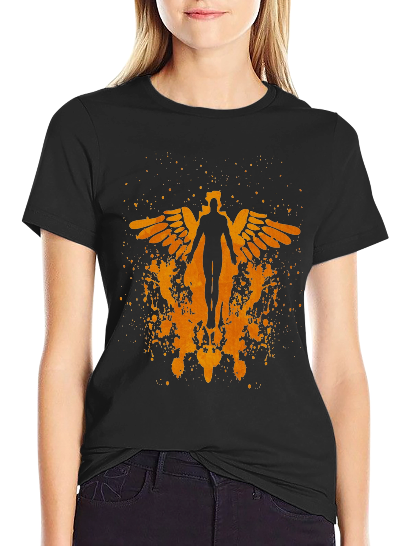 Winged Figure Graphic Print T-Shirt