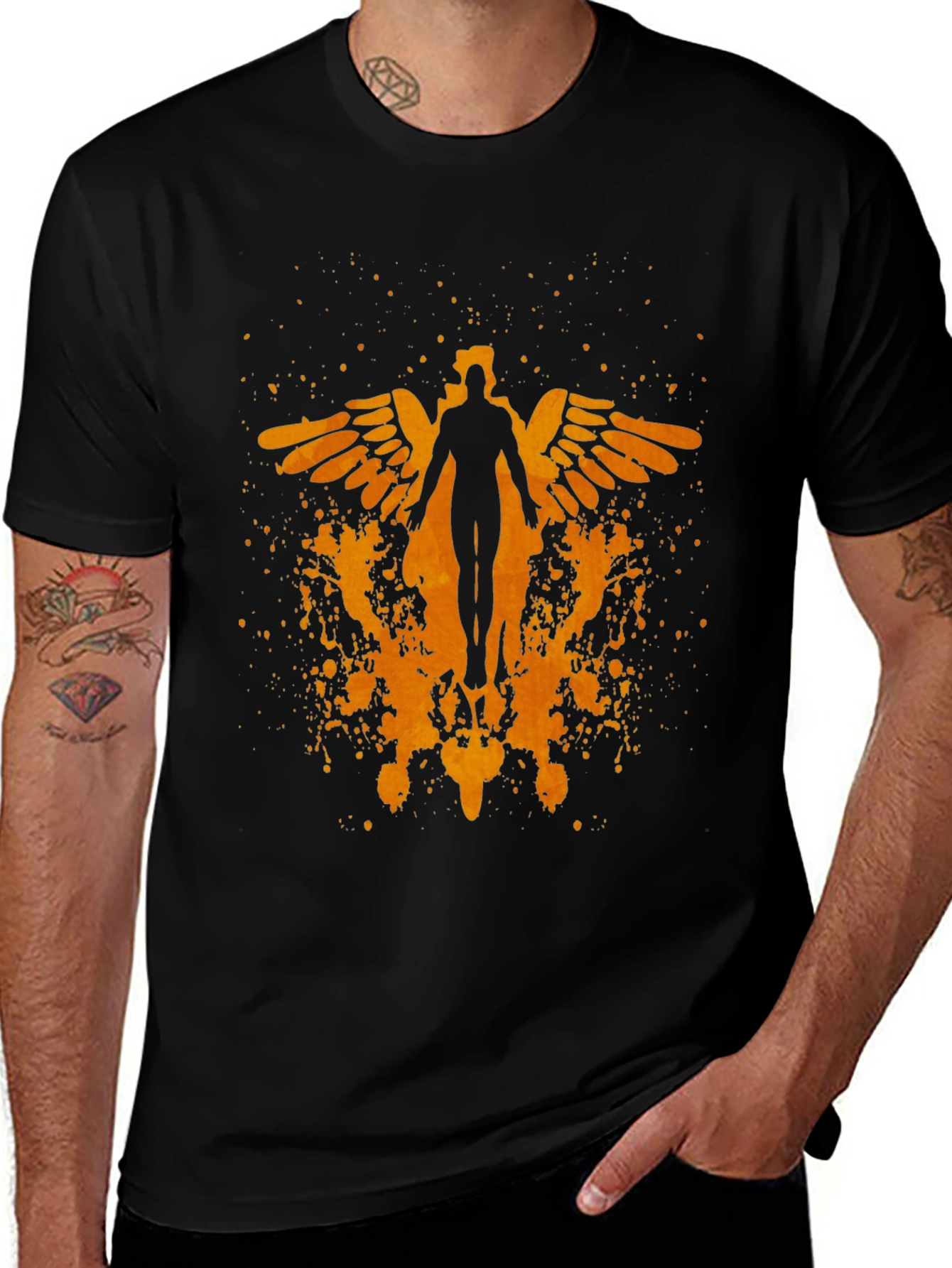 Winged Figure Graphic Print T-Shirt