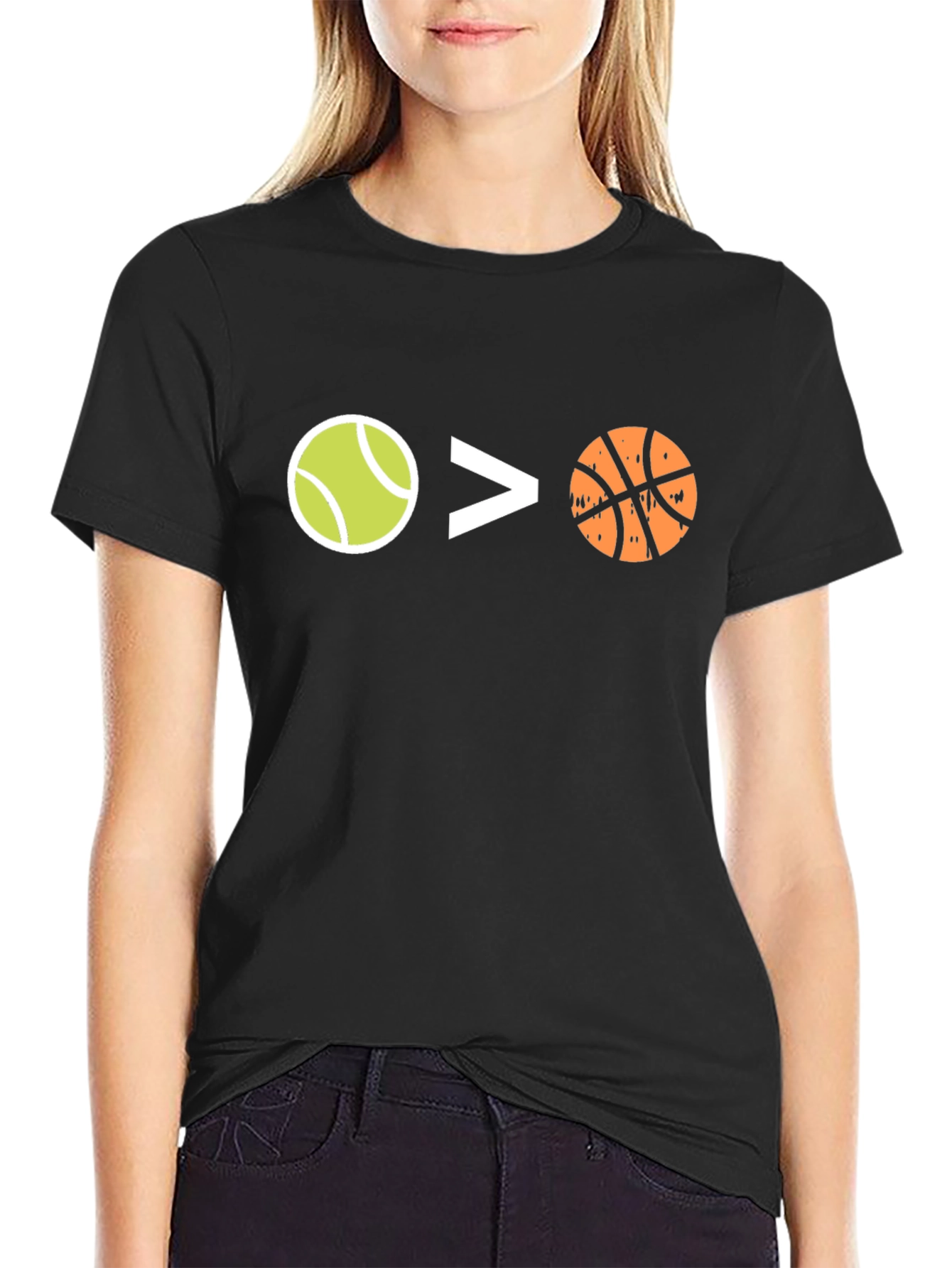 Tennis > Basketball Black Graphic Tee